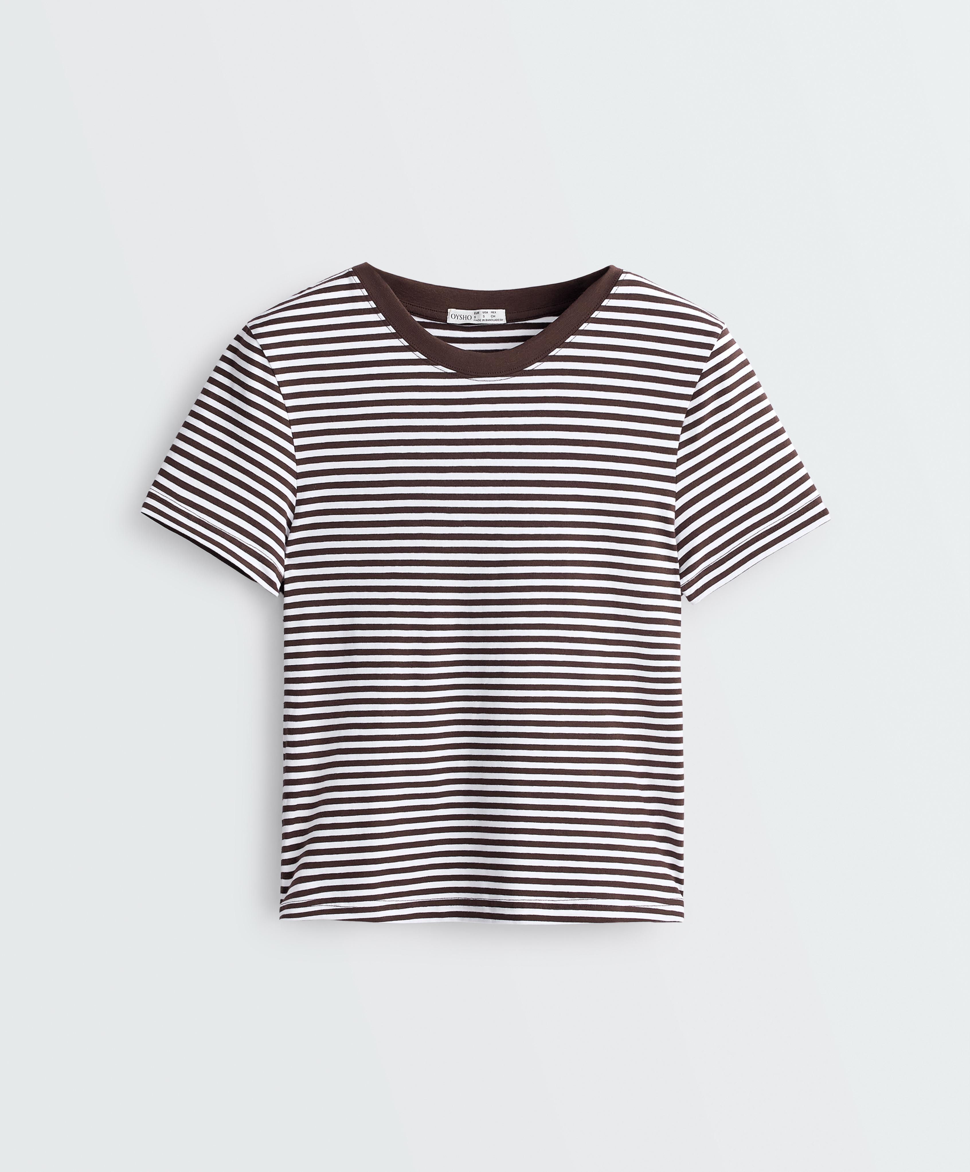 Regular fit striped cotton-blend short-sleeved T-shirt