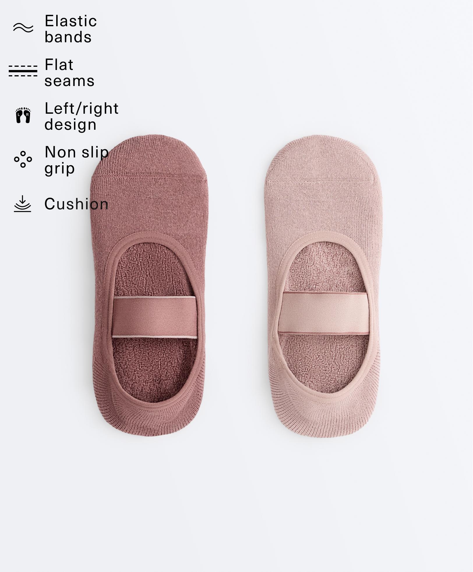 2 pairs of padded cotton blend invisible yoga and Pilates socks with wide strap — MID DUSTY PINK