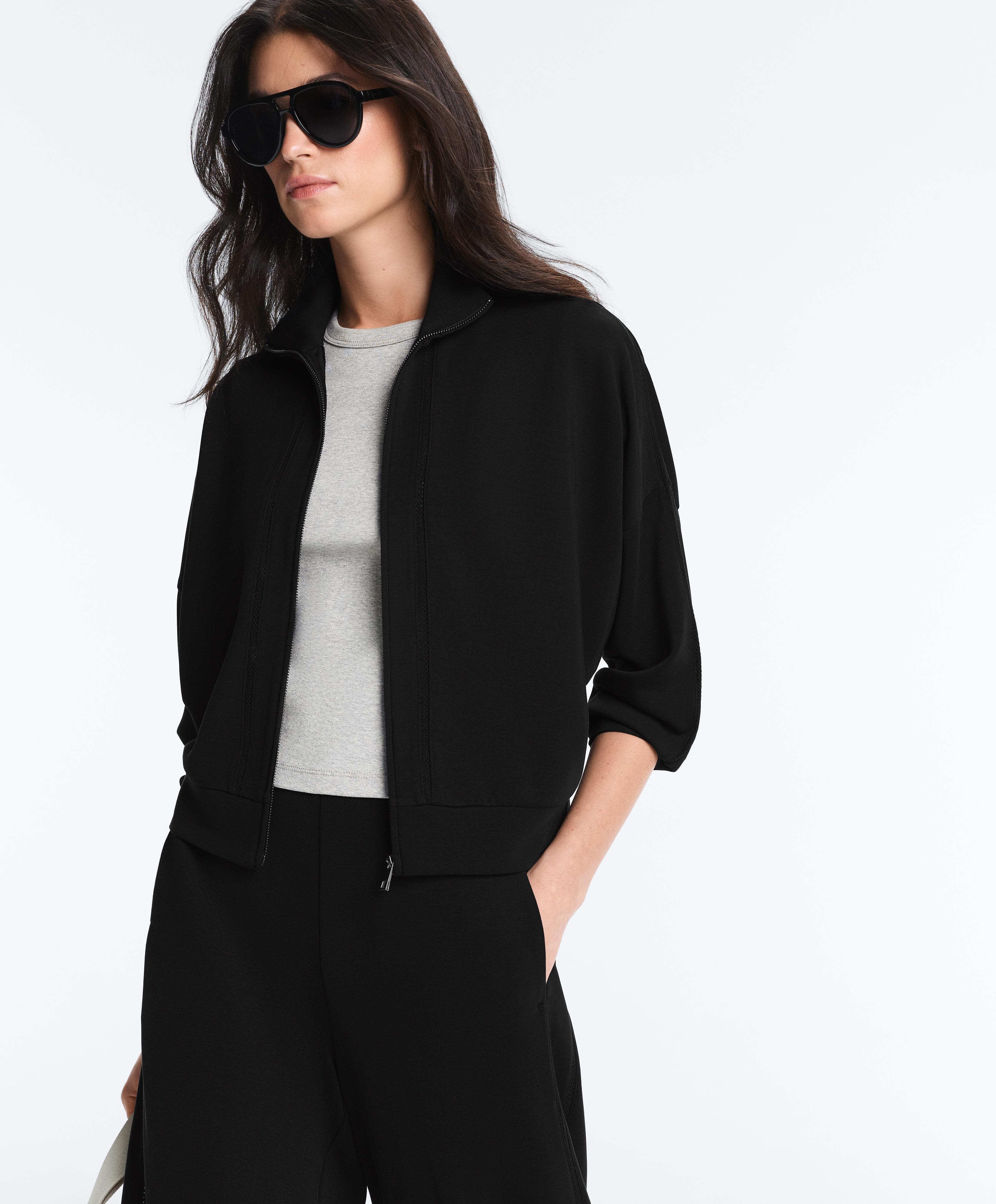 Soft-touch modal jacket with hemstitch — BLACK