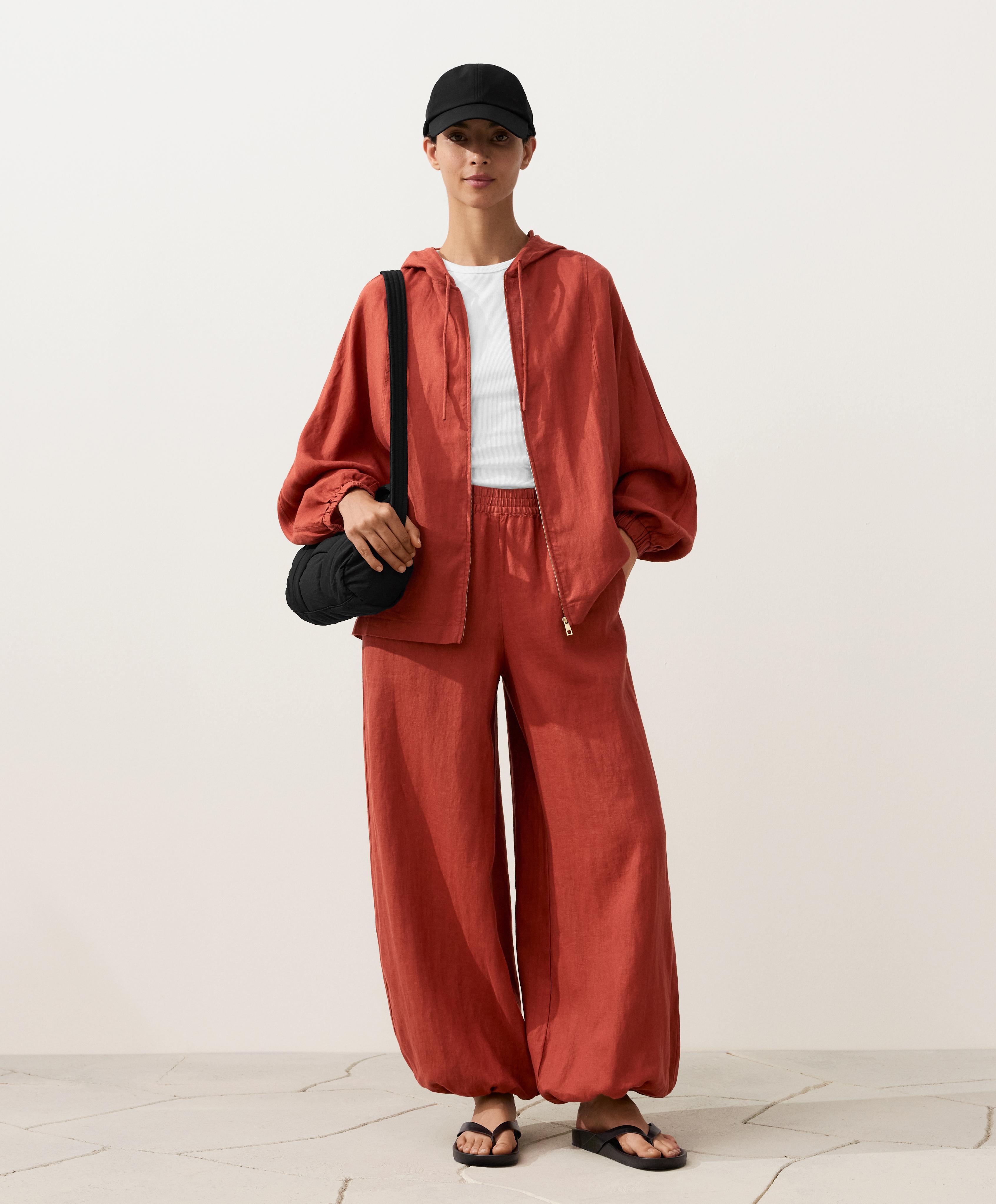 Red tea sand 100% linen bloomer total look