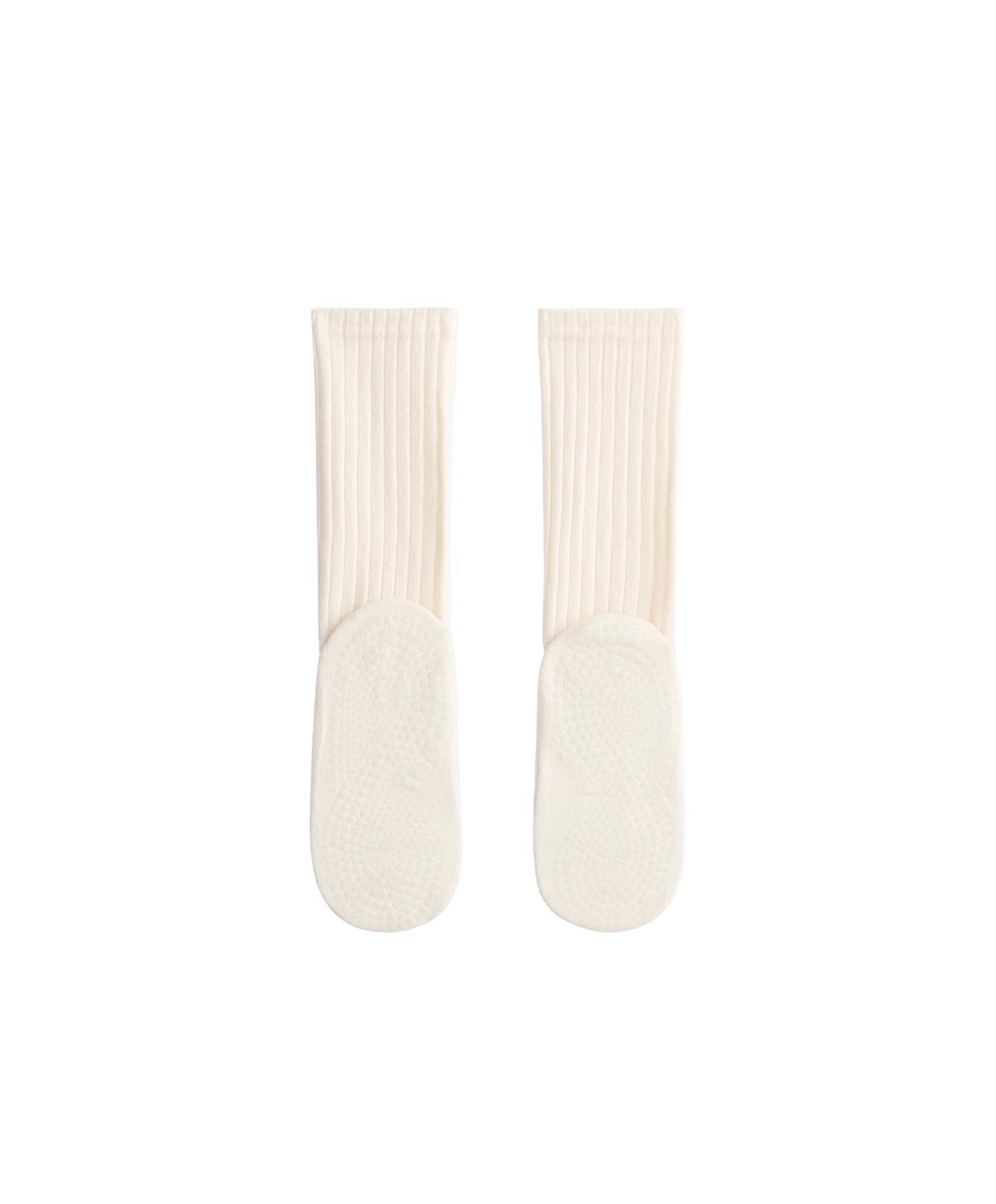 Long padded Classic yoga and Pilates sock, cotton blend with double straps — ECRU