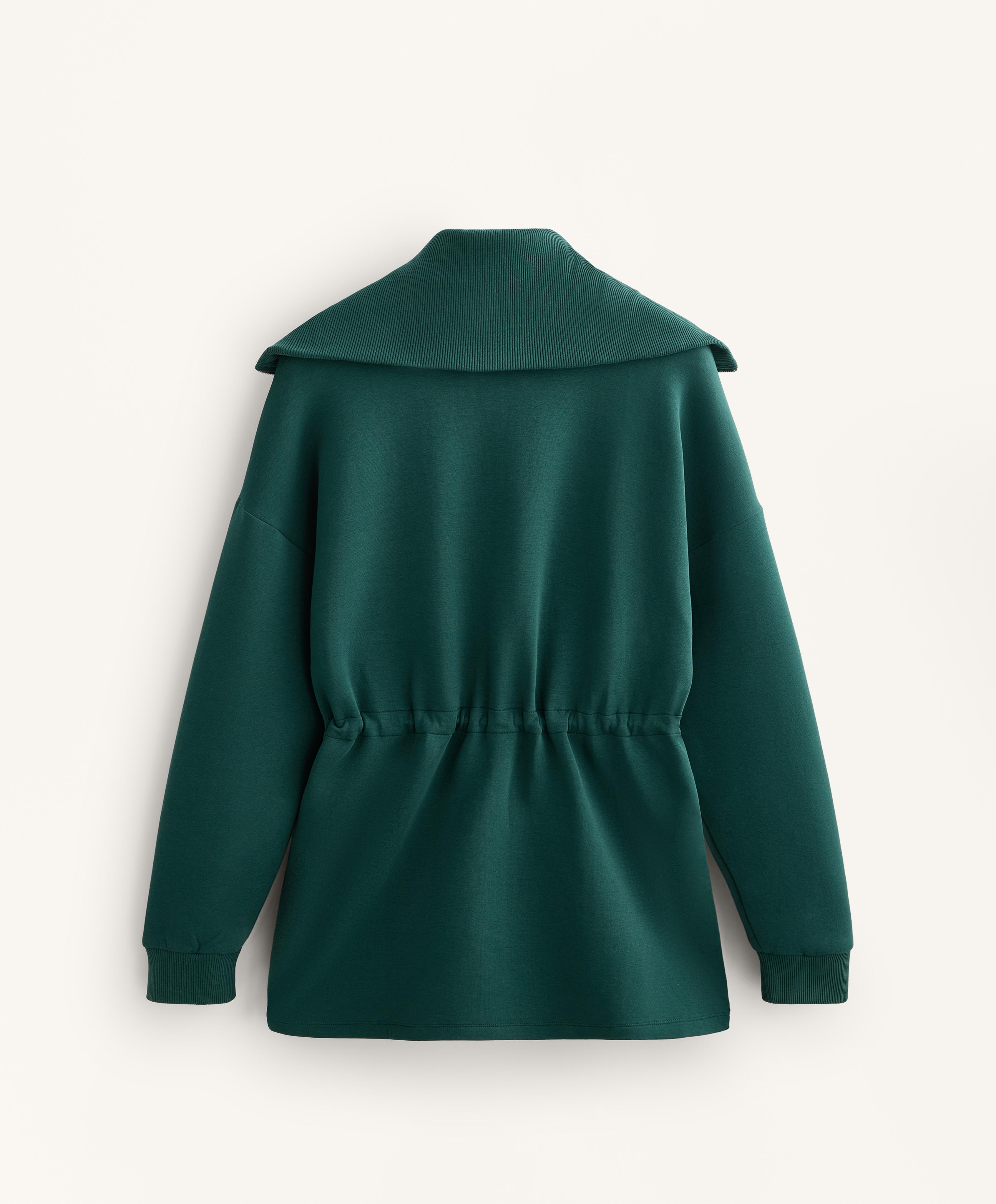 Long jacket with adjustable waist, rib collar in a cotton blend Long jacket with adjustable waist, rib collar in a cotton blend