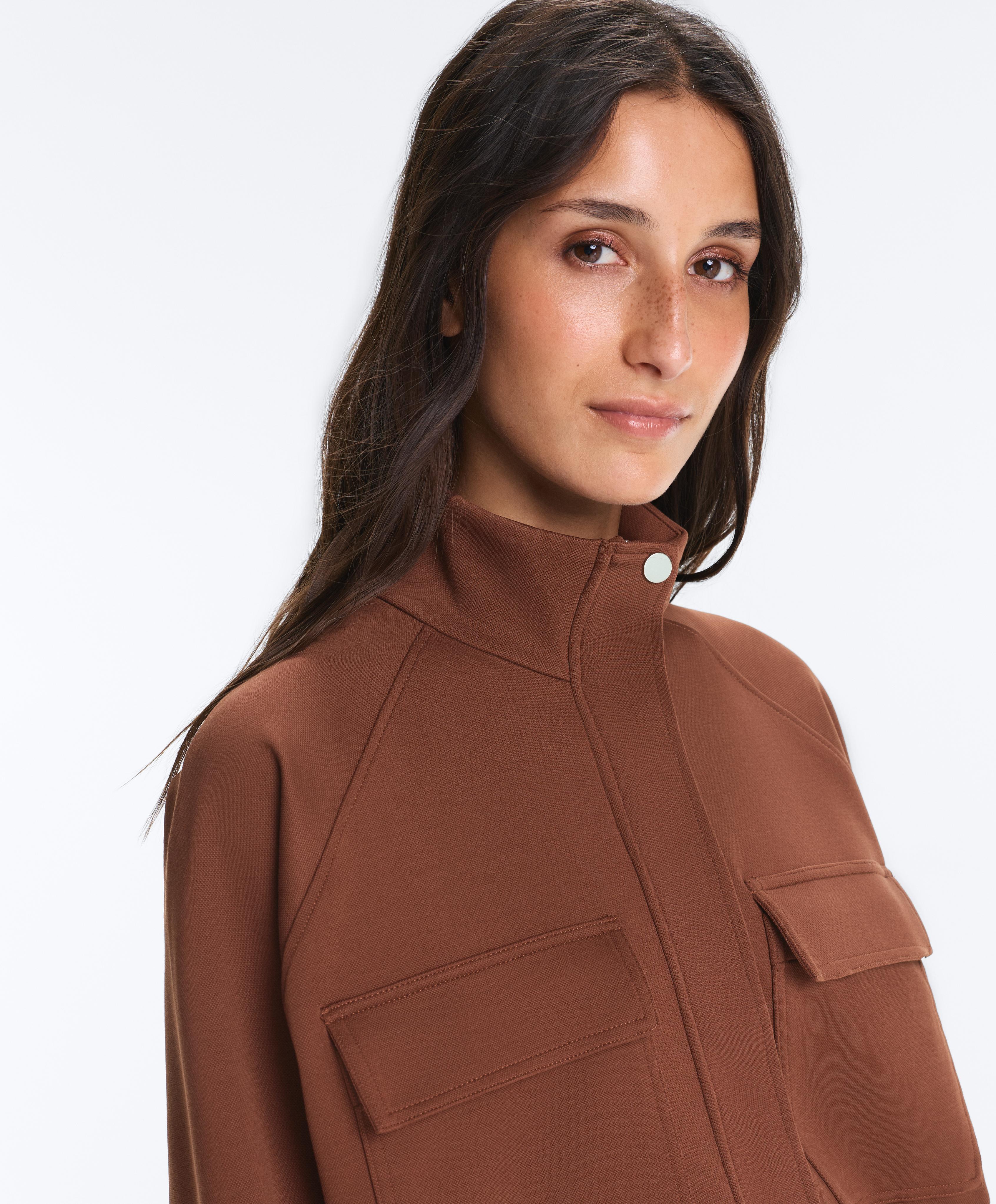 Cotton piqué pocket jacket — COFFEE