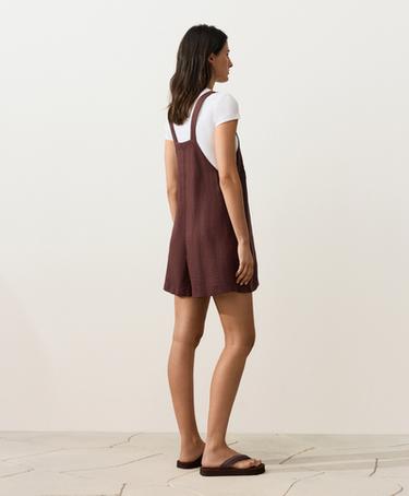 Short strappy 100% linen jumpsuit — CHOCOLATE 6
