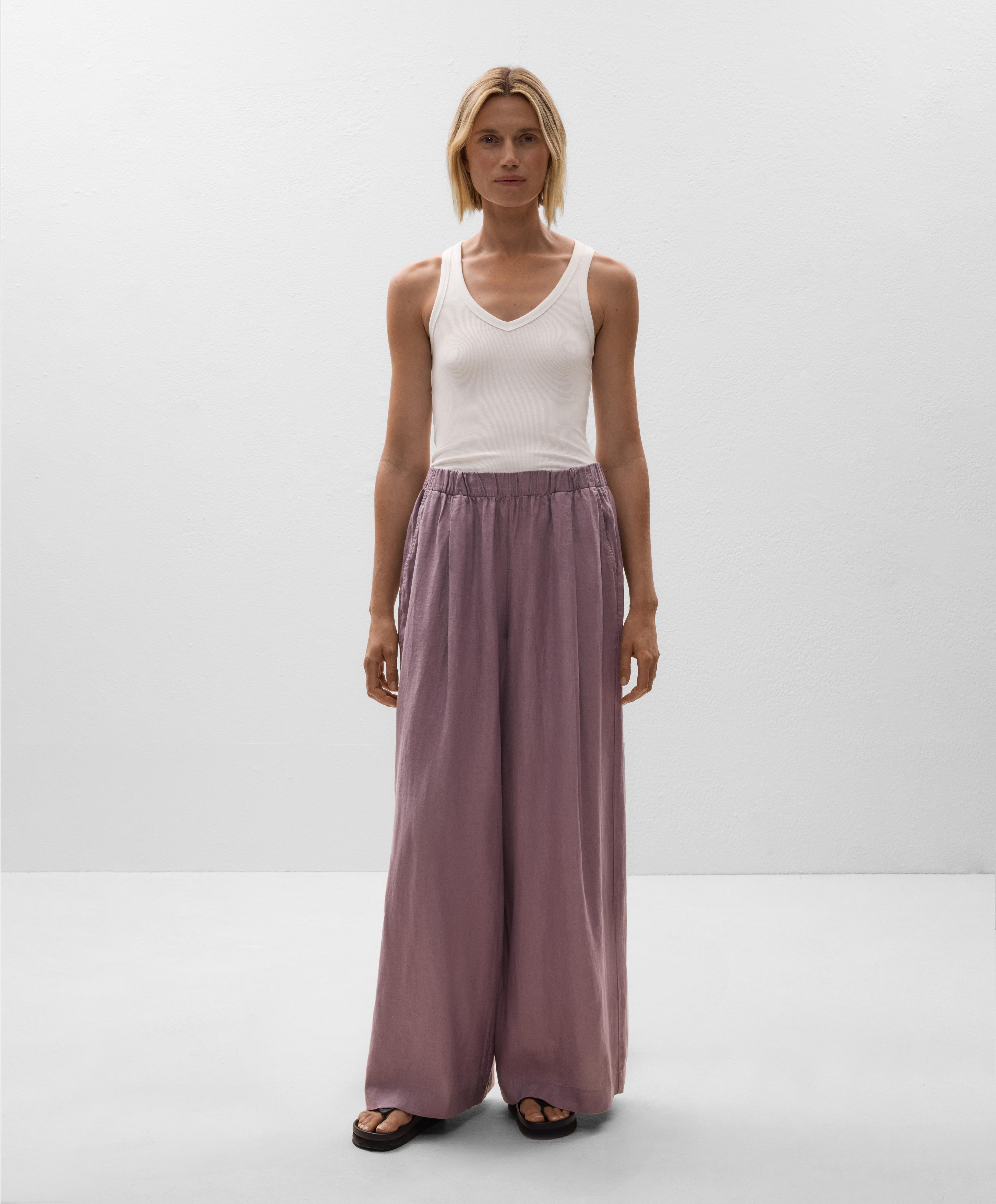 100% linen wide-leg trousers - Sale 100% linen wide-leg trousers - Sale