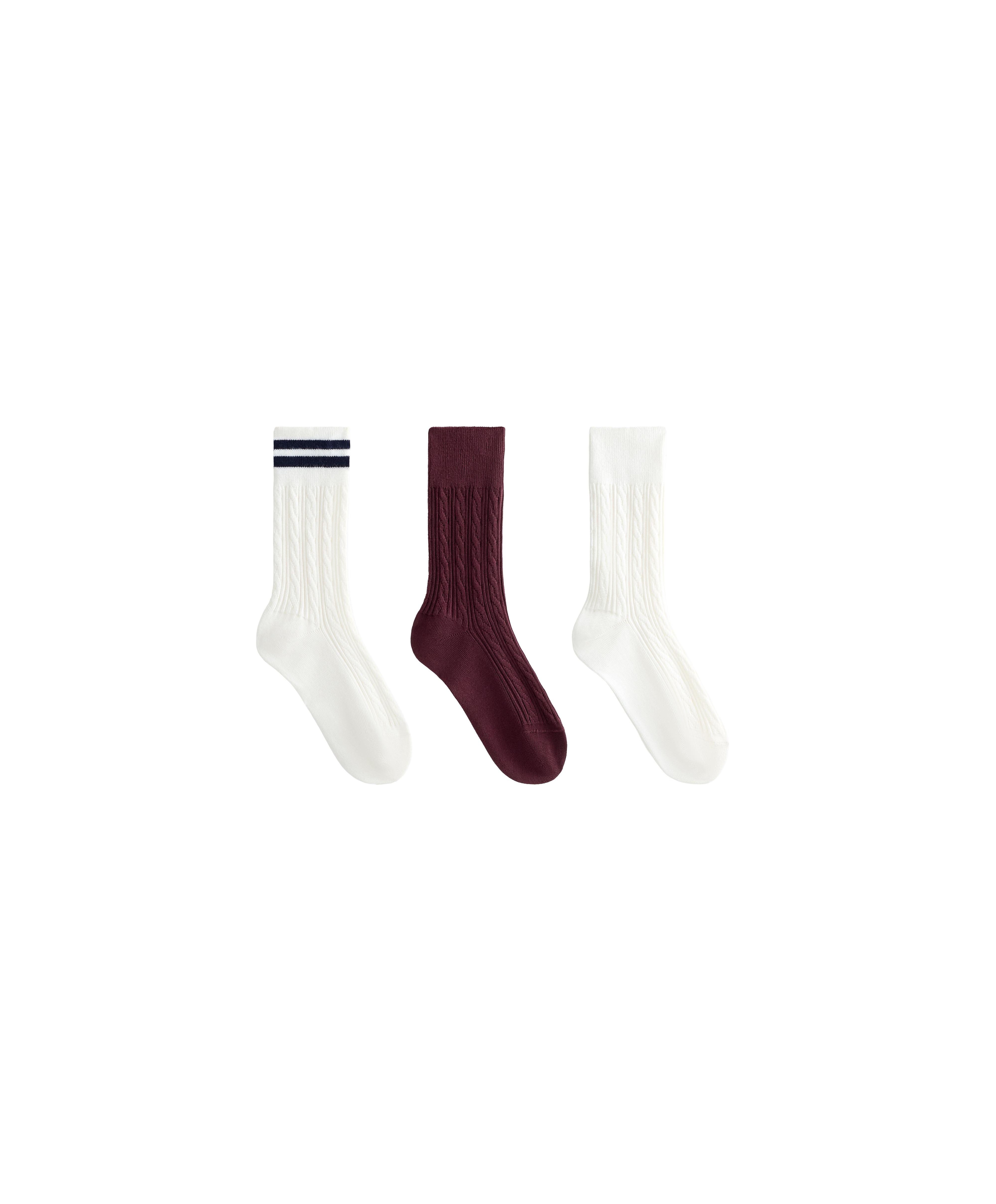 3 pairs of cotton blend classic socks — BURGUNDY