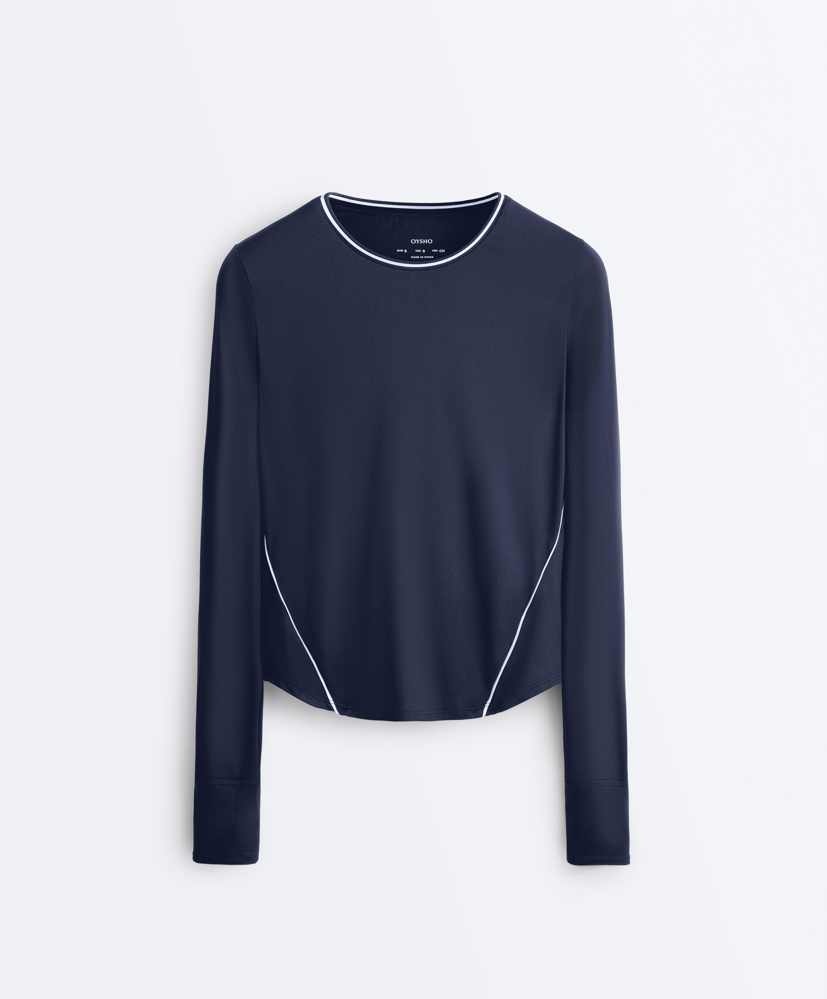 Long-sleeve technical piping T-shirt — NAVY BLUE
