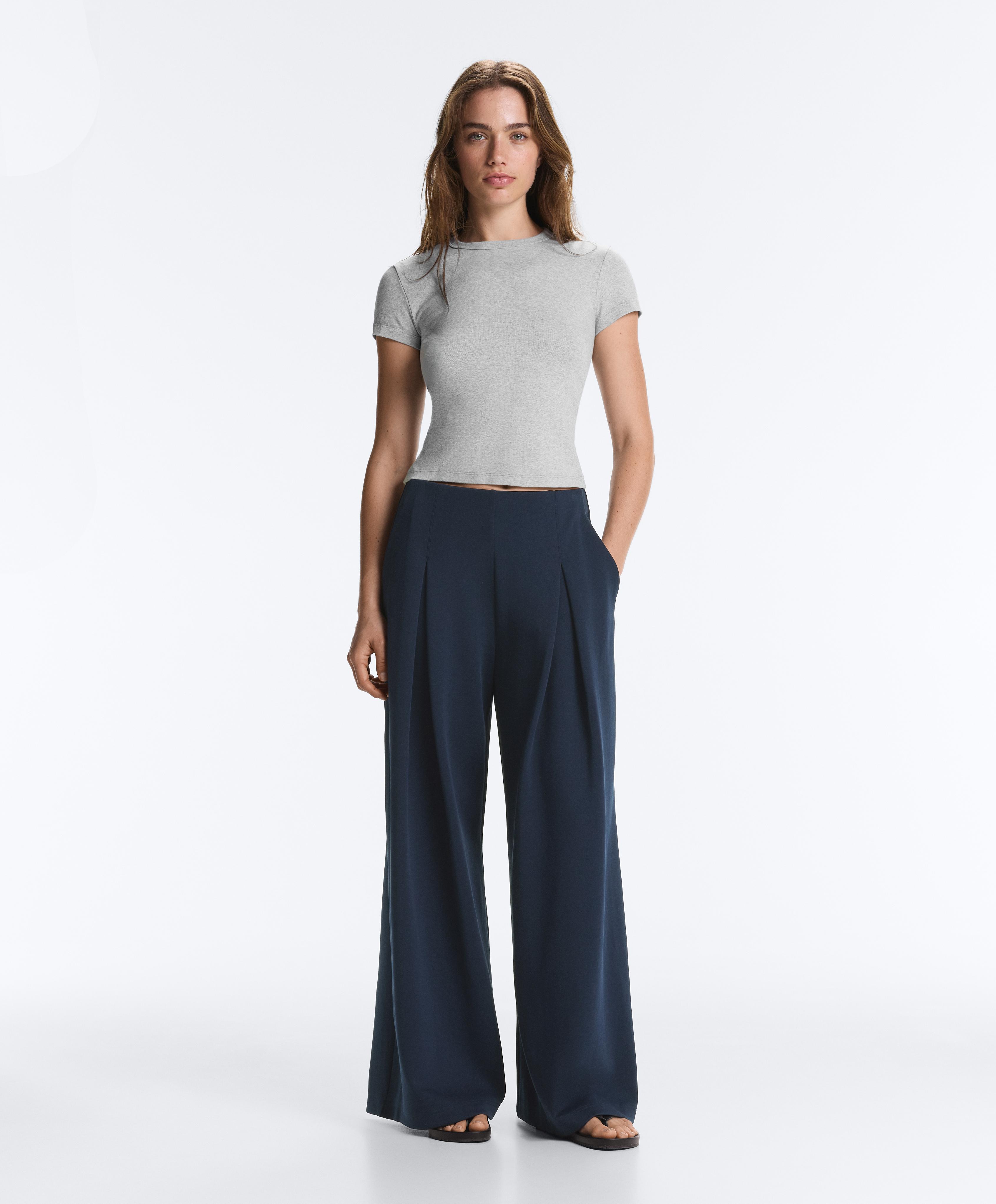Wide-leg pique trousers with cotton