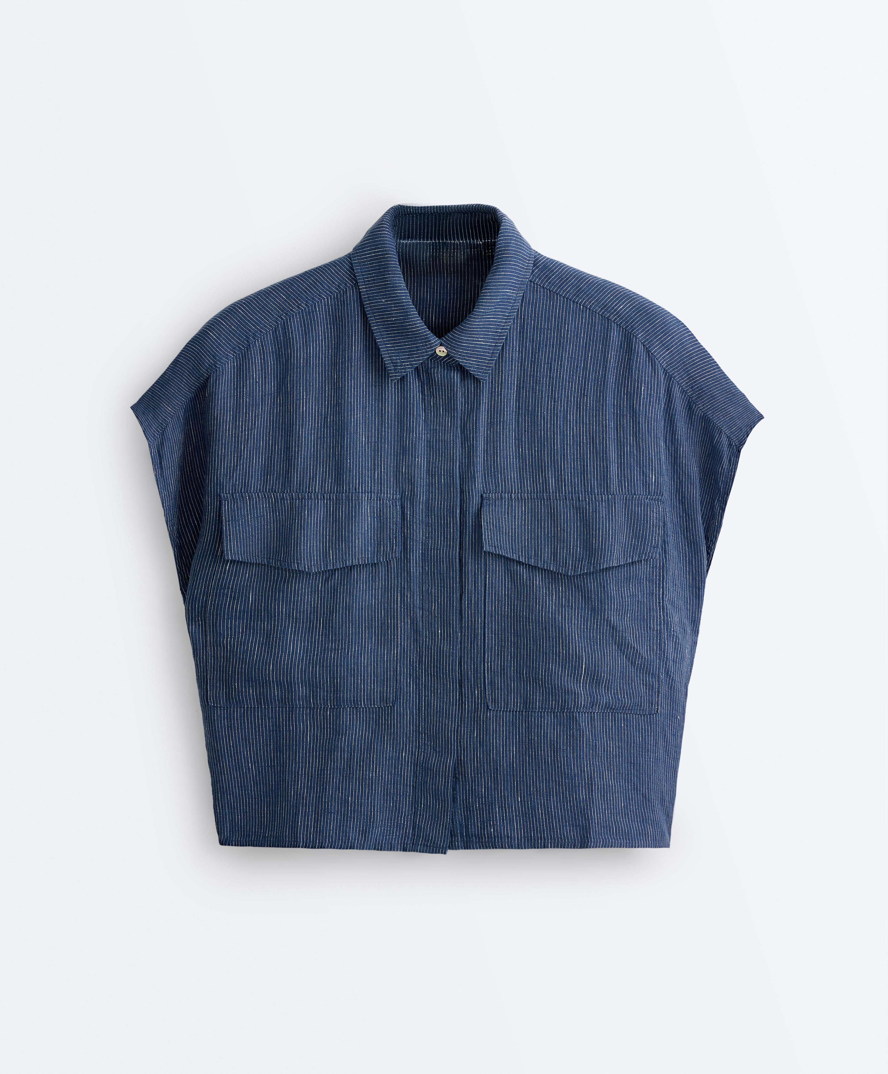 100% linen striped shirt with pockets - Sale 100% linen striped shirt with pockets - Sale