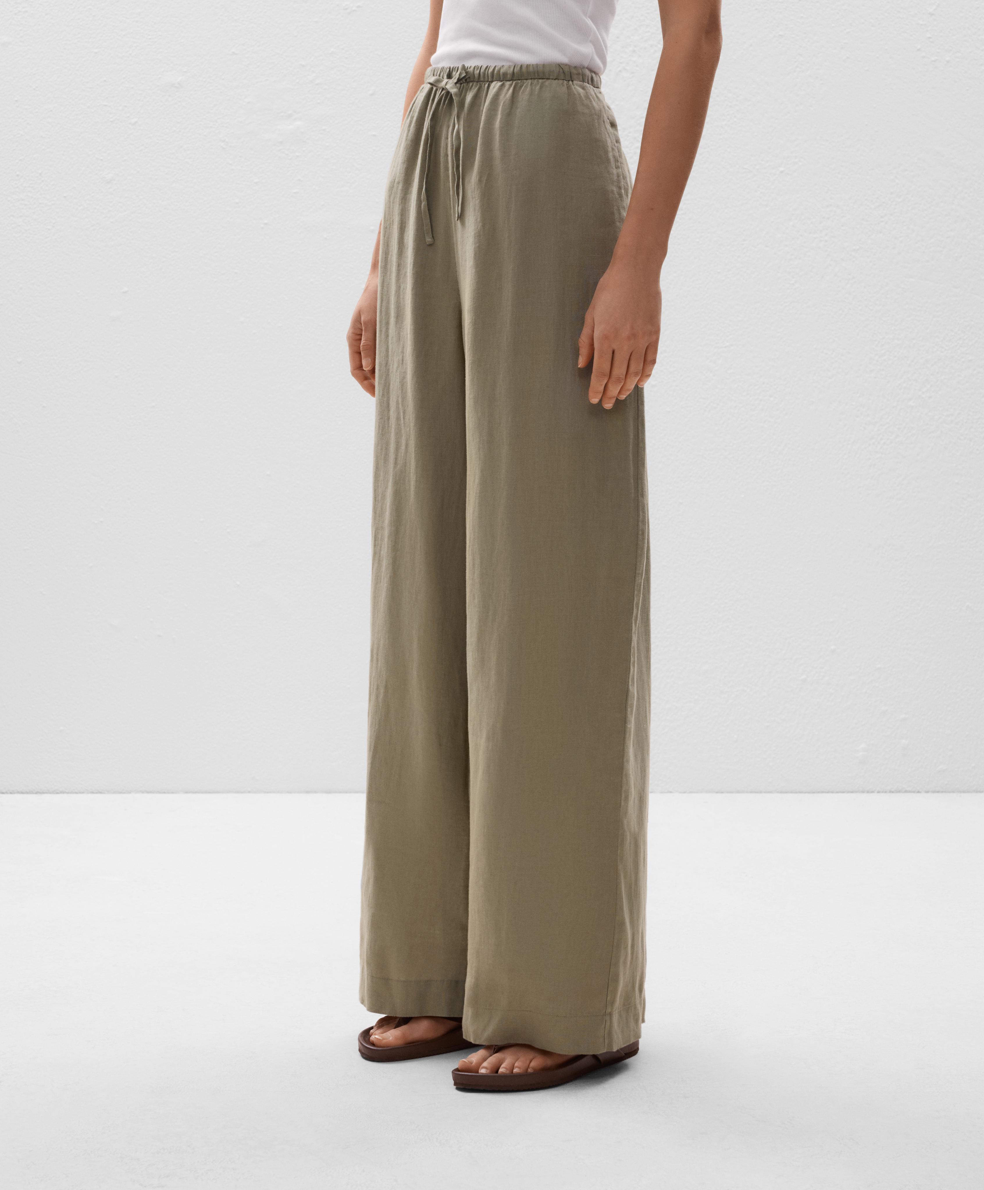 Pantaloni drepți largi din in 100% Pantaloni drepți largi din in 100%