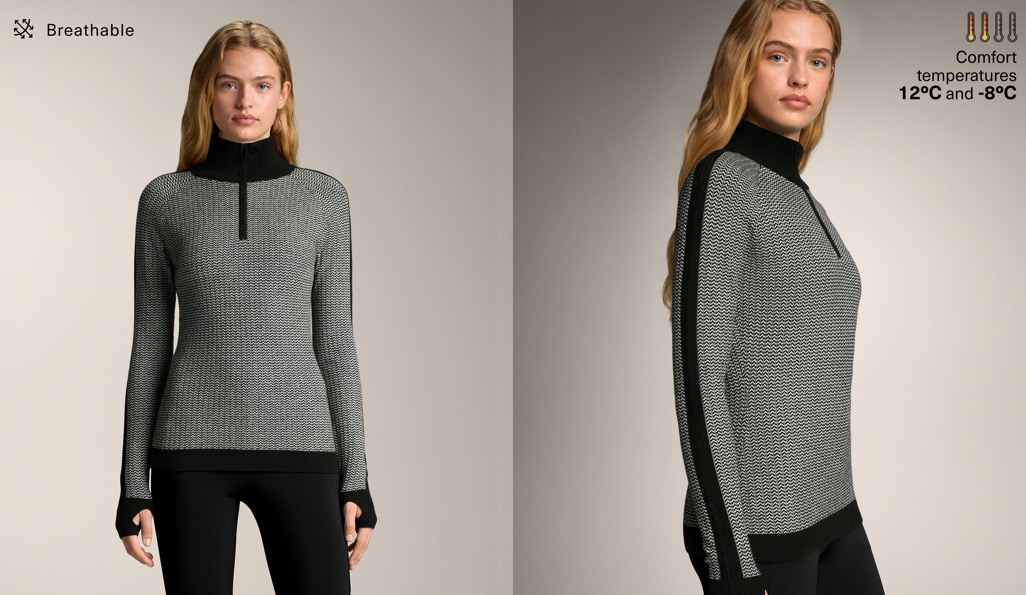 Herringbone jacquard knit thermal base layer top Herringbone jacquard knit thermal base layer top