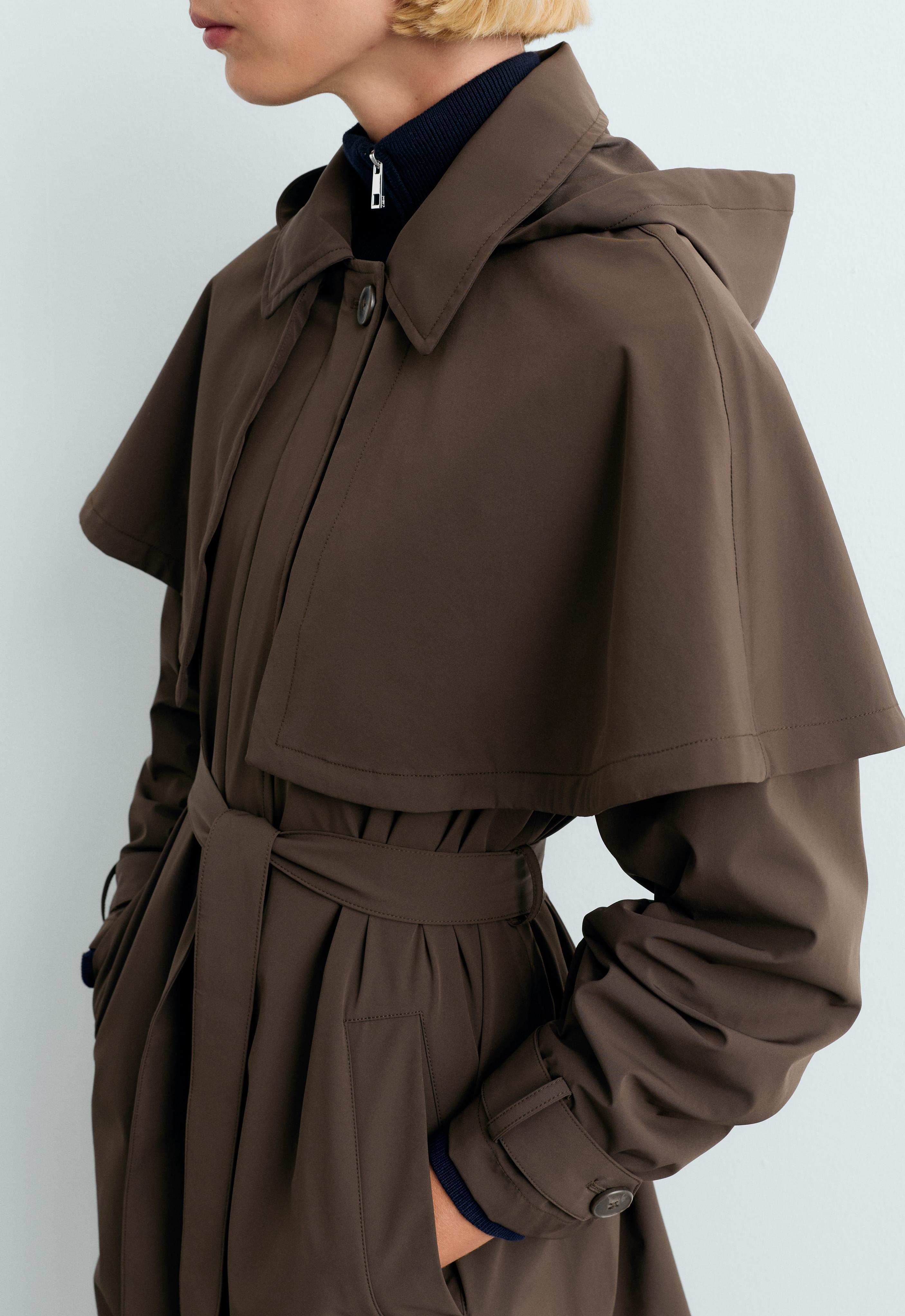 Extra lightweight 10k waterproof long cape jacket — BROWN