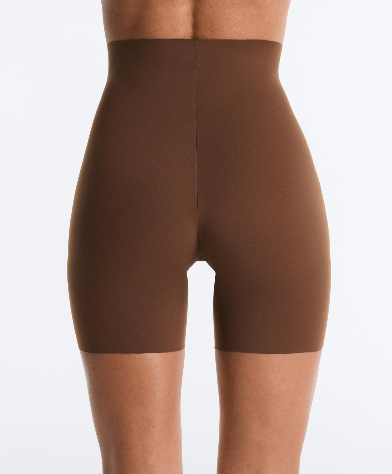High-waisted invisible laser-cut cycling briefs — DARK BROWN