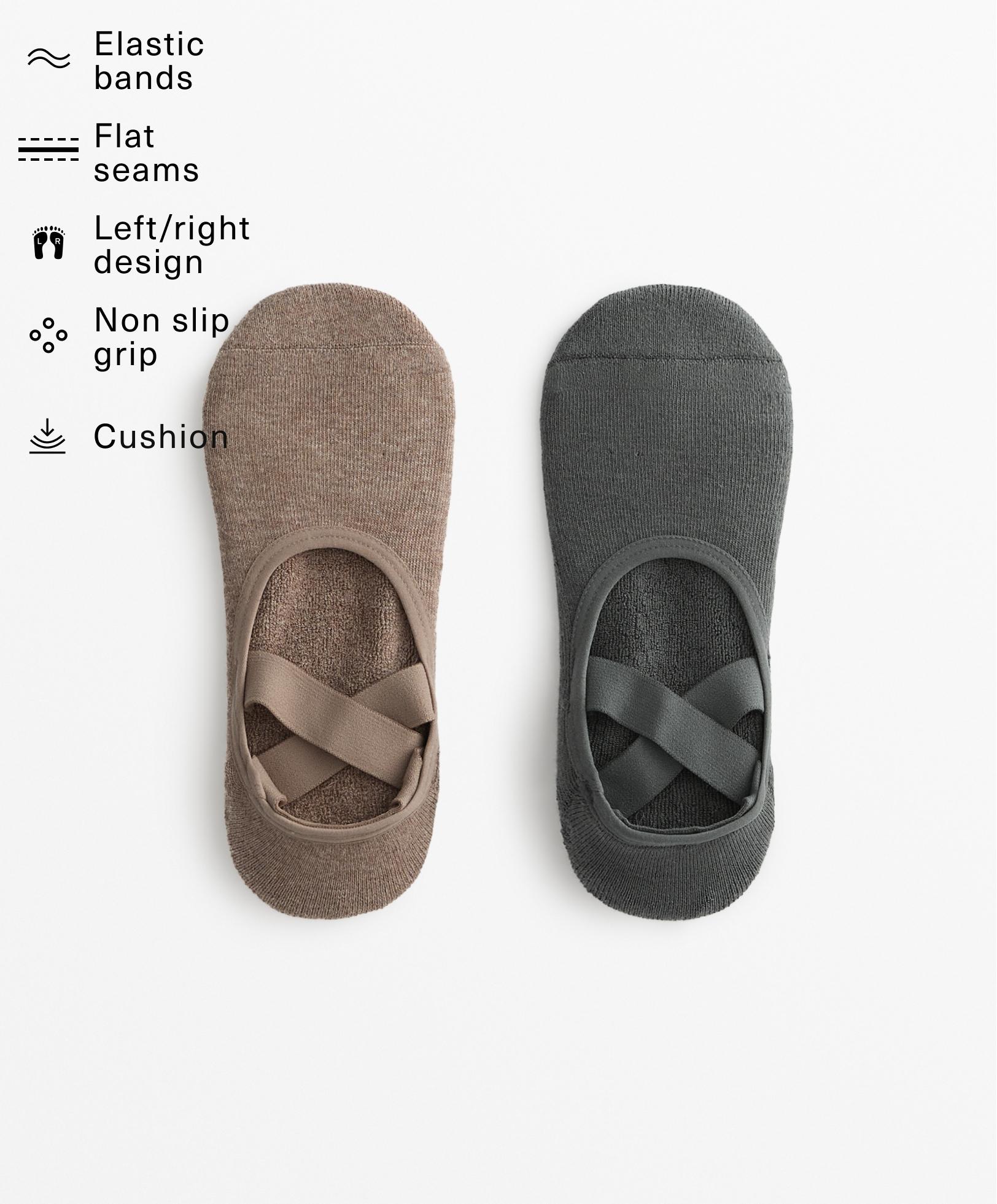 2 pairs of cotton blend yoga and Pilates socks with crossover straps