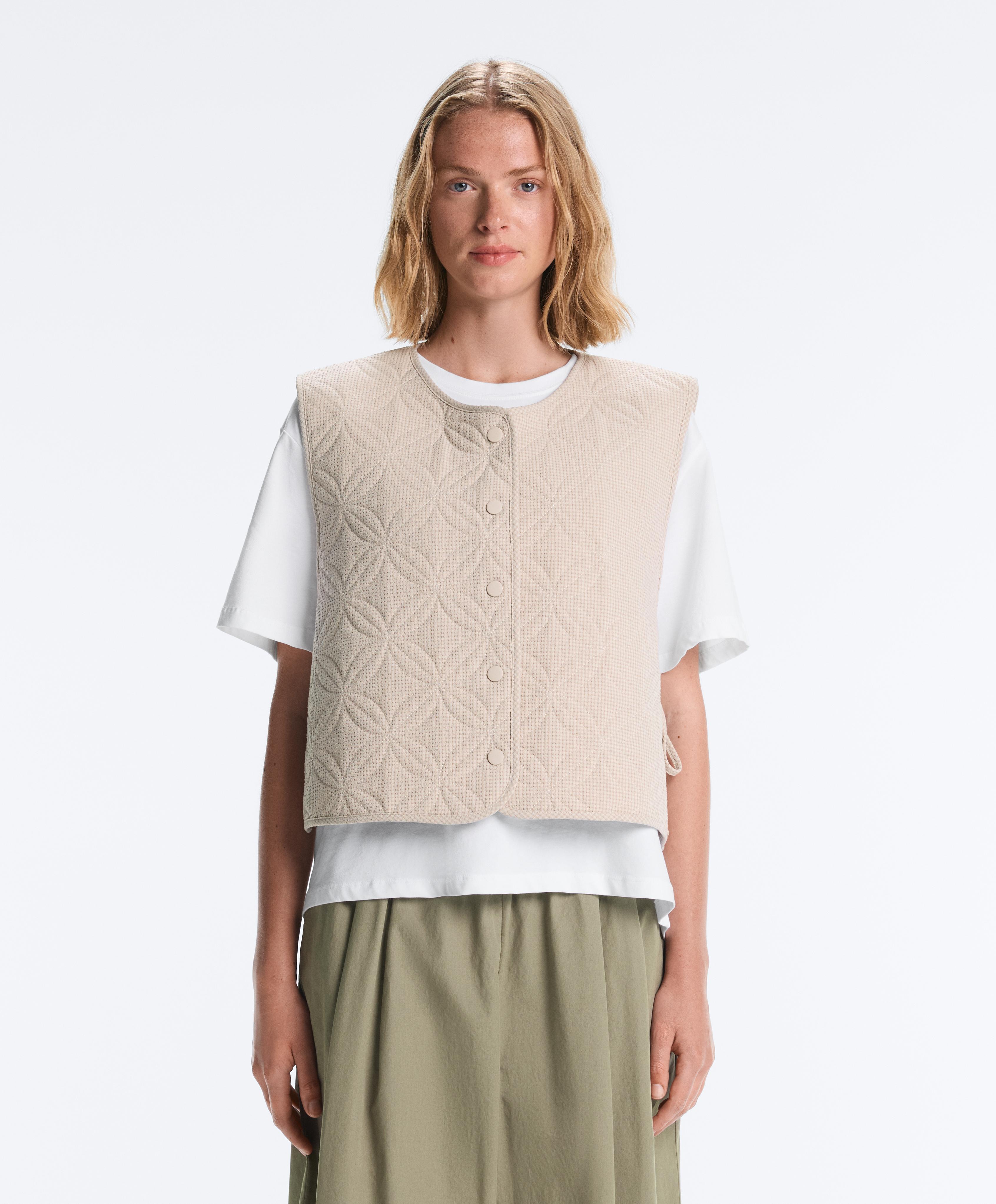 Floral gingham quilted gilet — BEIGE