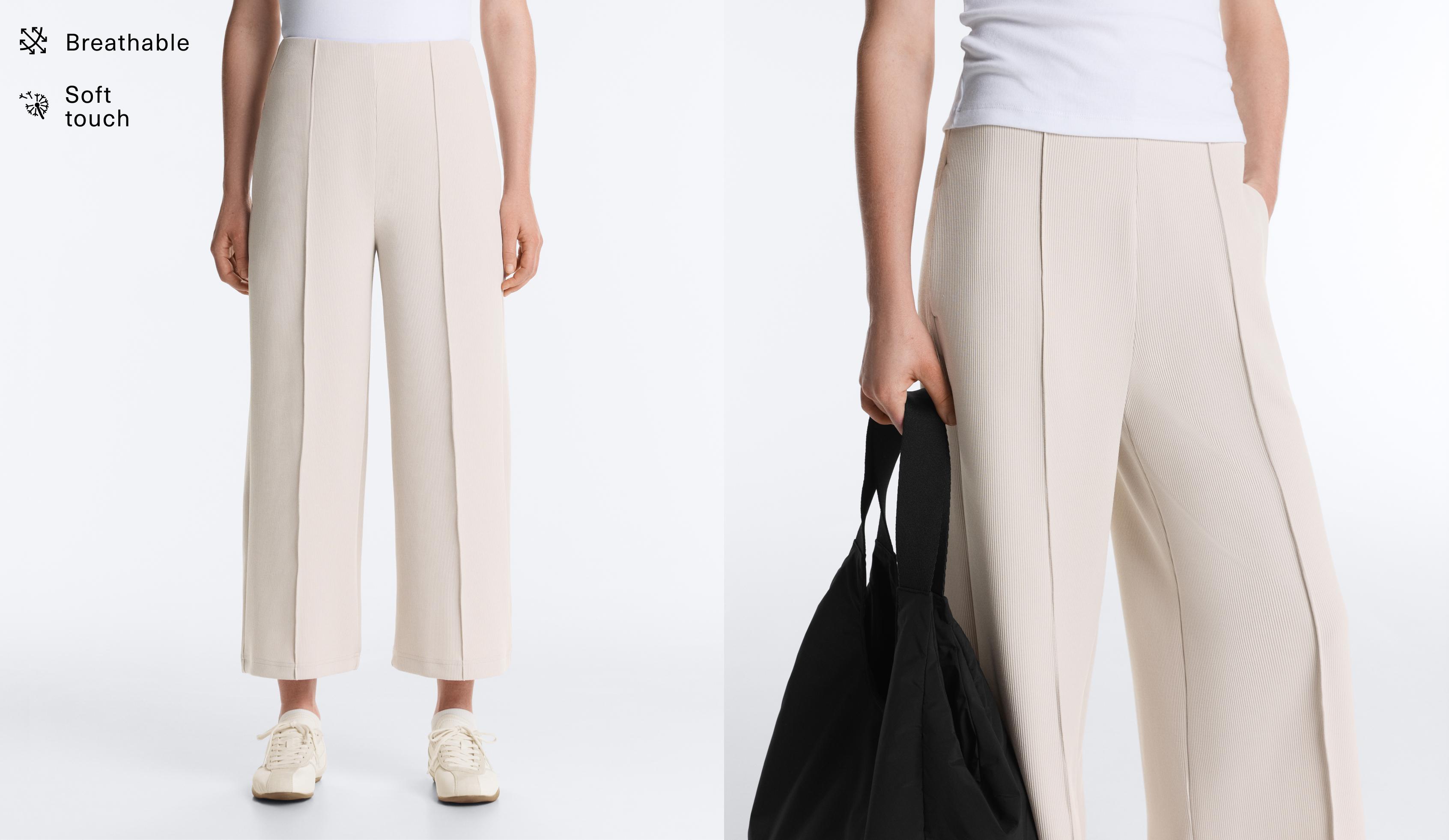High-waisted crop trousers with modal — PALE MINK