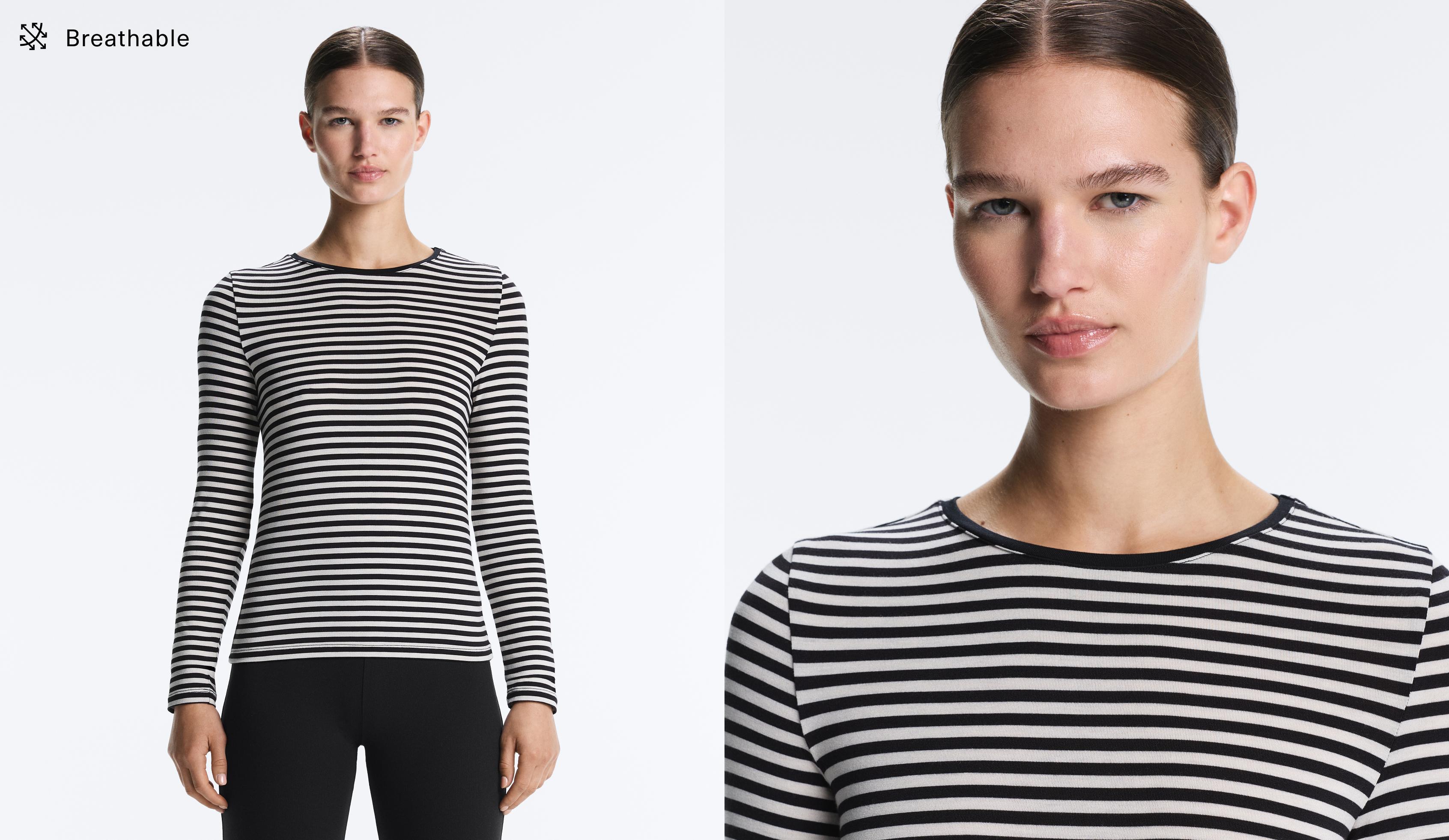 Fitted striped long sleeve T-shirt — BLACK