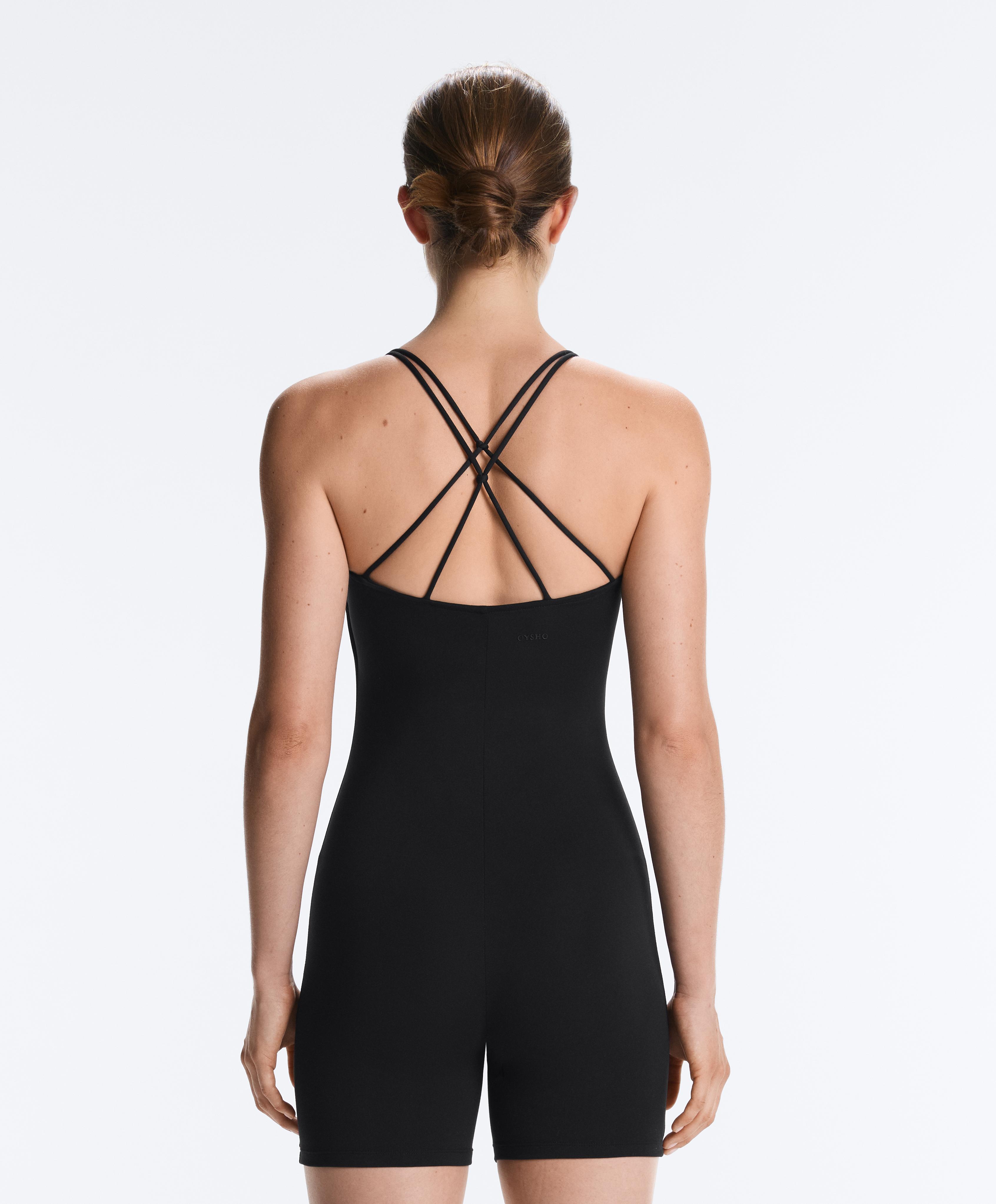 Comfortlux short jumpsuit with knot detail — BLACK