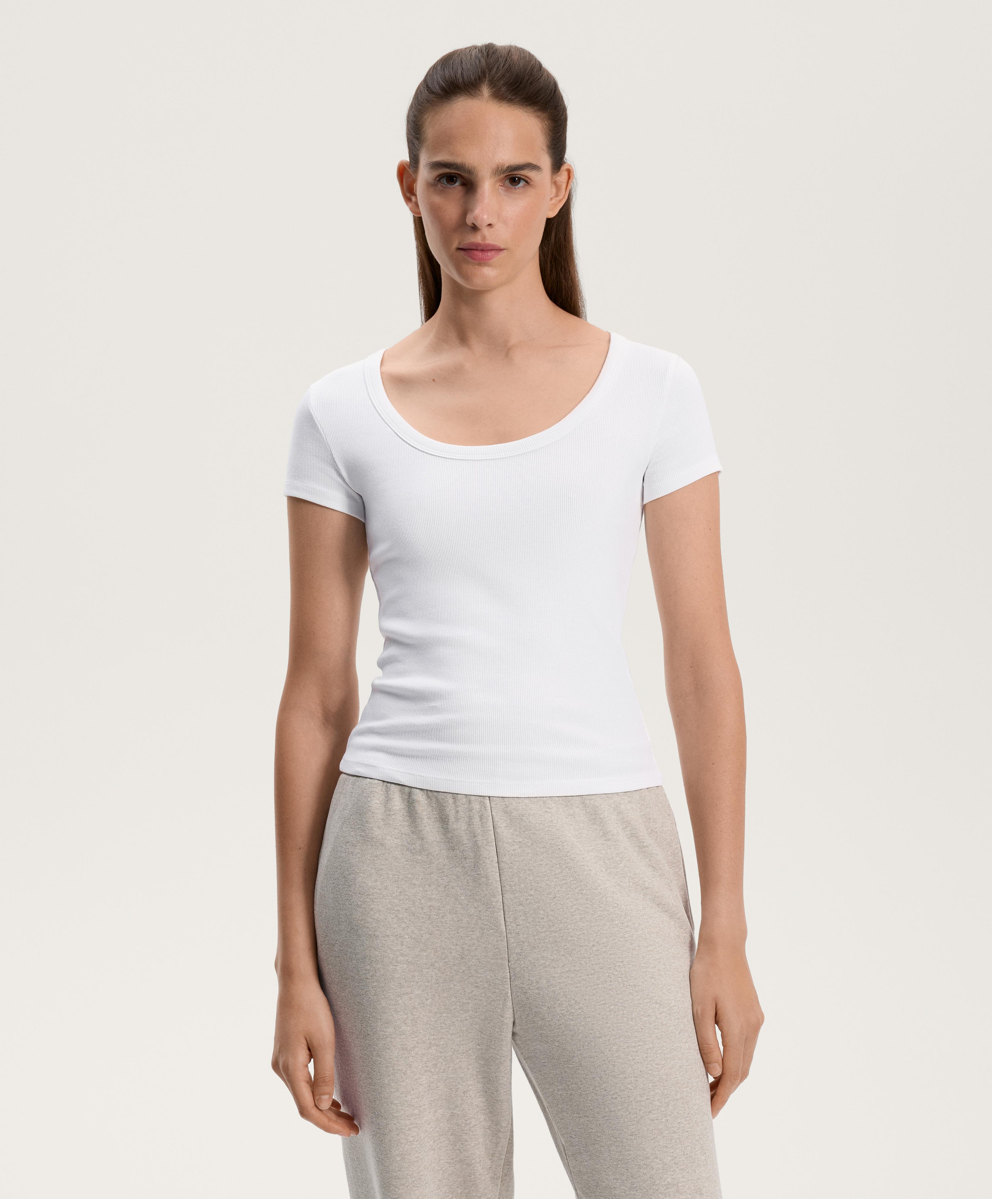 Cotton and modal rib T-shirt with round neck