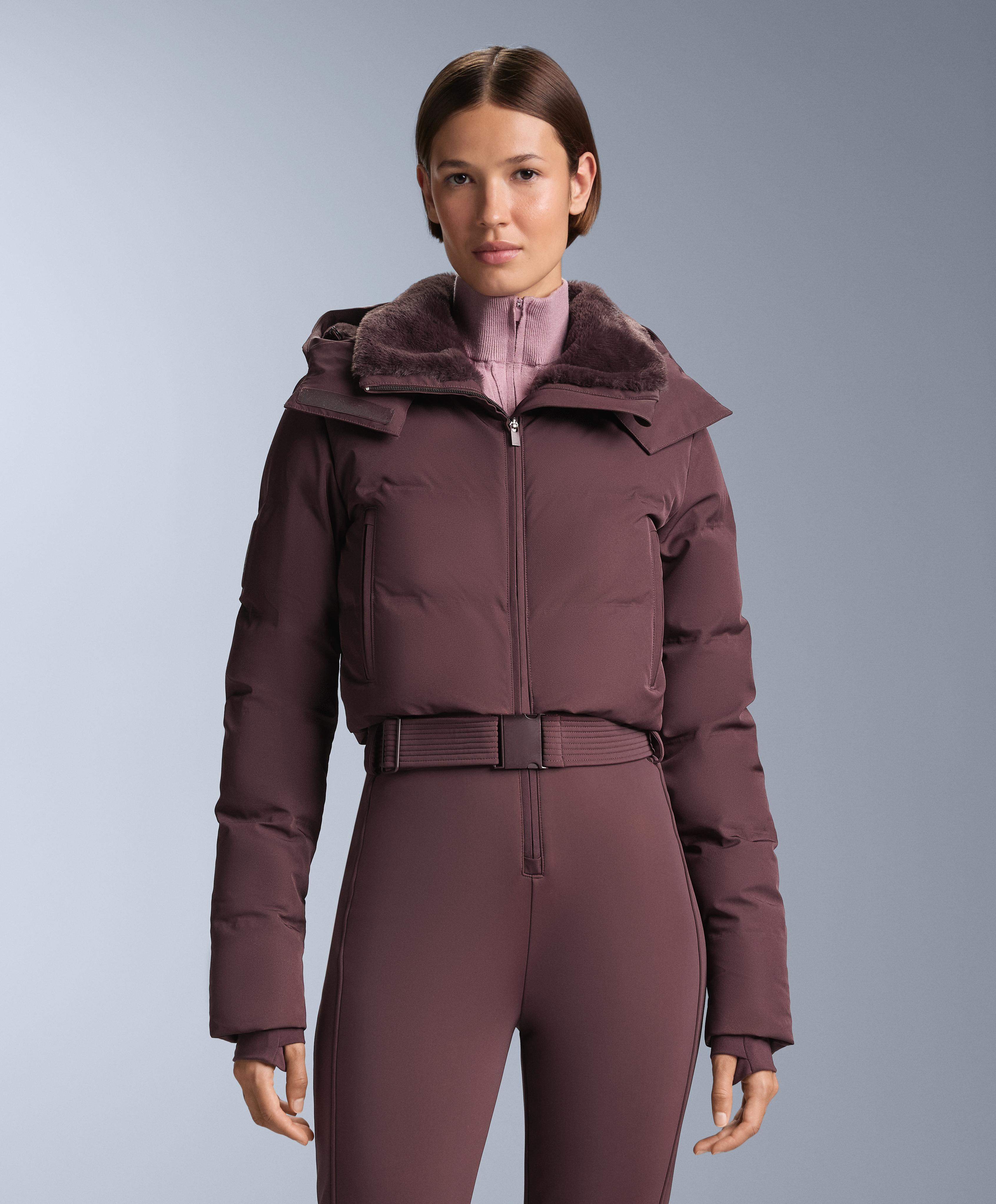 MINARDI PIUME SKI water-resistant padded jumpsuit with 80% down and 20% feather filling — DARK WINE RED