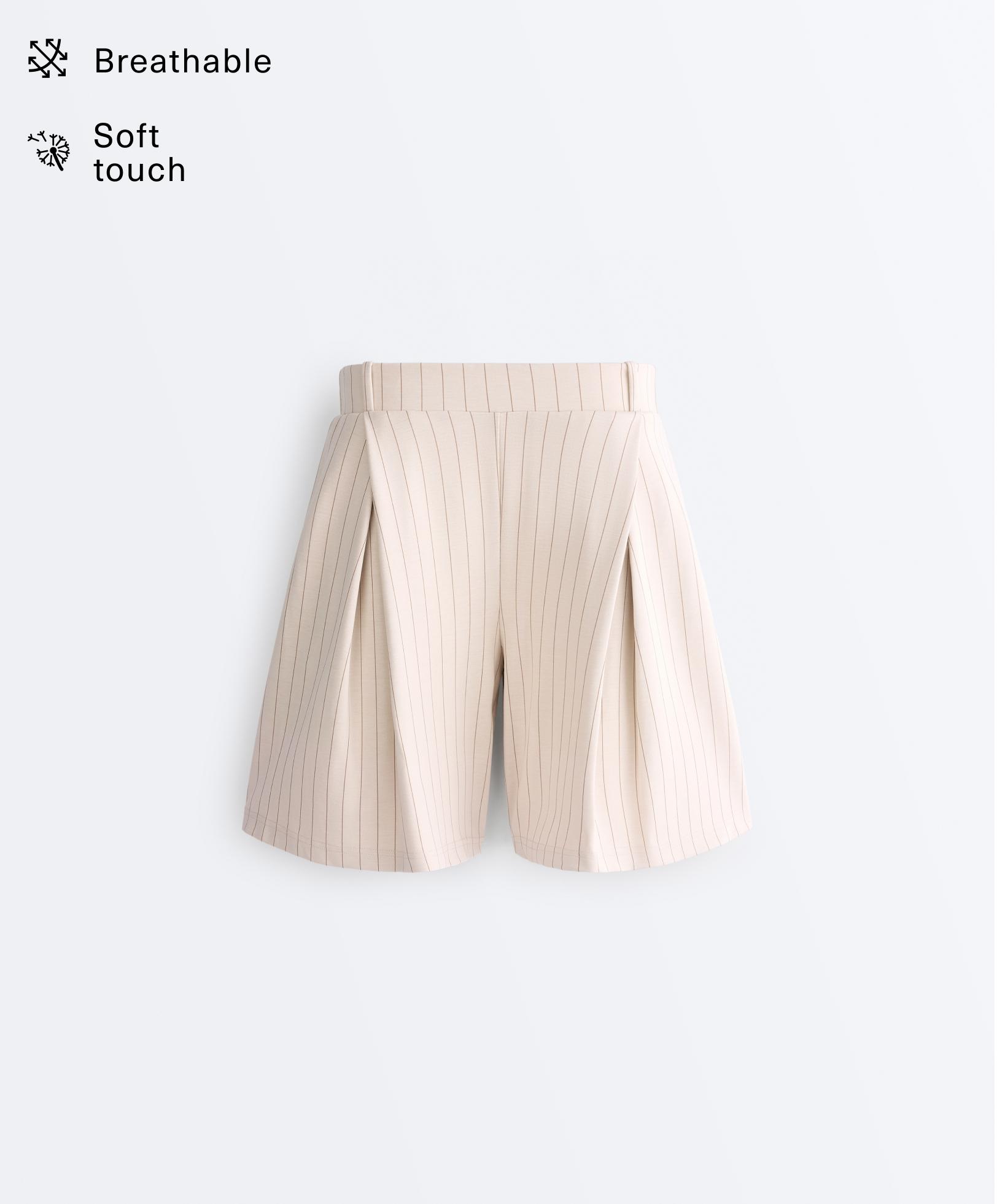 Wide striped pleated bermuda shorts — SANDY