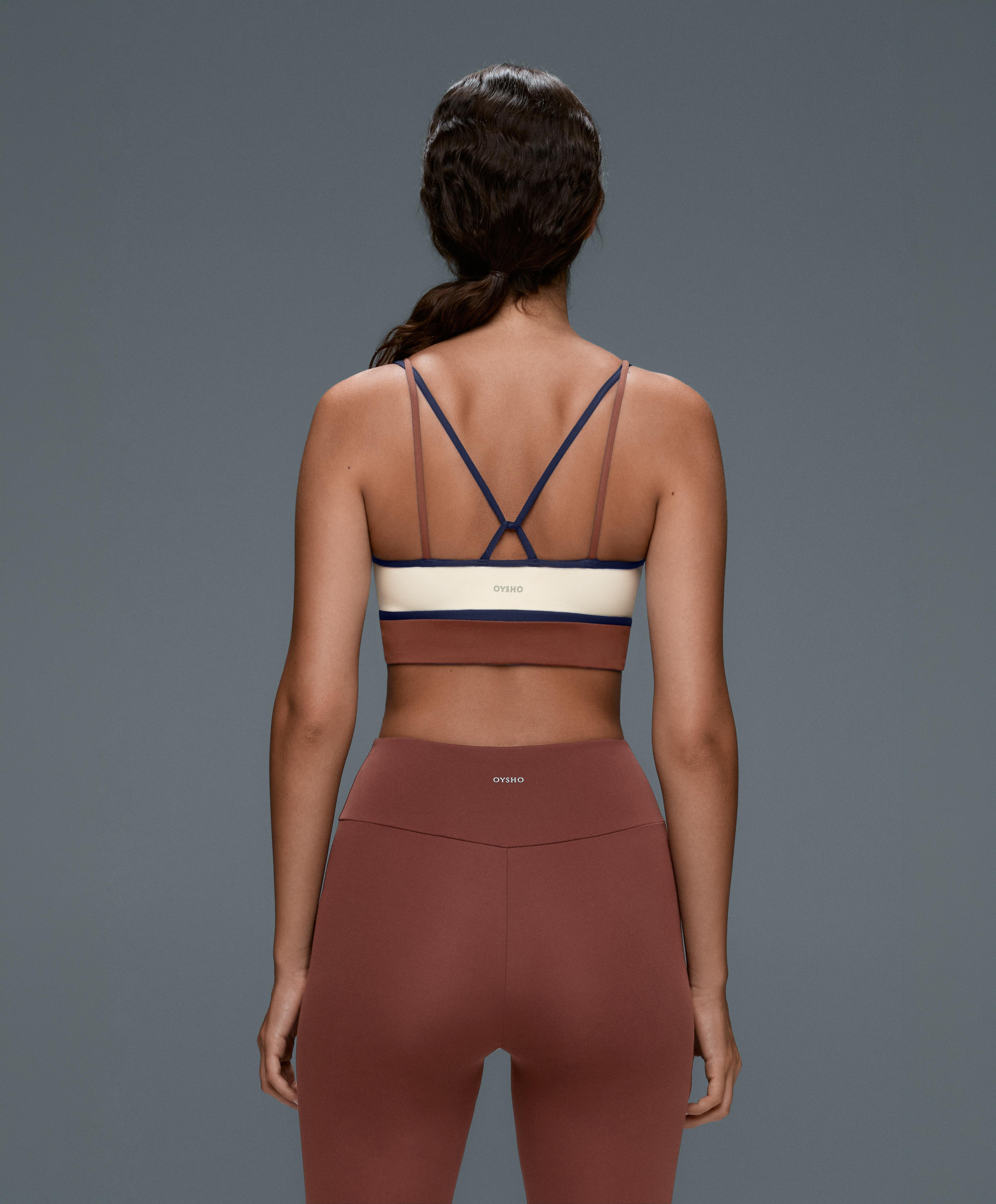 Contrast colour block medium-support Comfortlux sports bra — PALE ECRU
