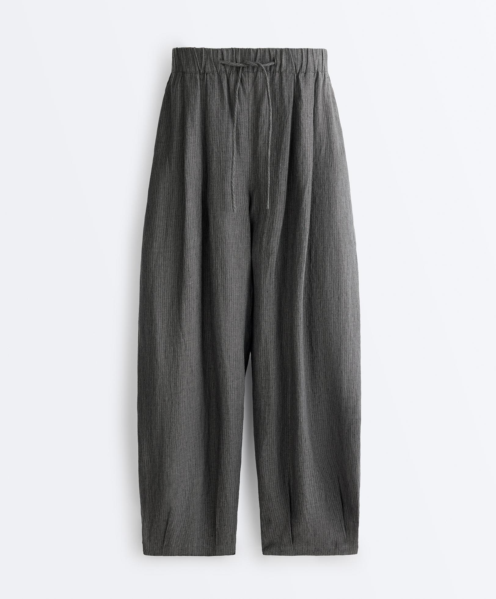 100% linen striped balloon trousers — DARK ANTHRACITE