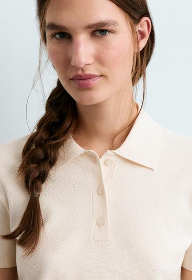 Short-sleeved button knit polo shirt — ECRU 3