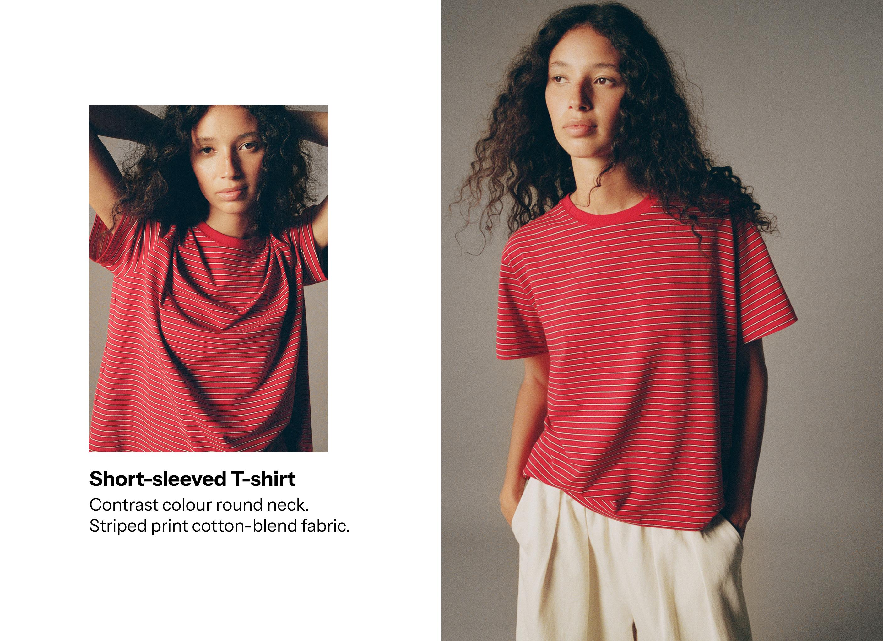Striped short-sleeved T-shirt — RED