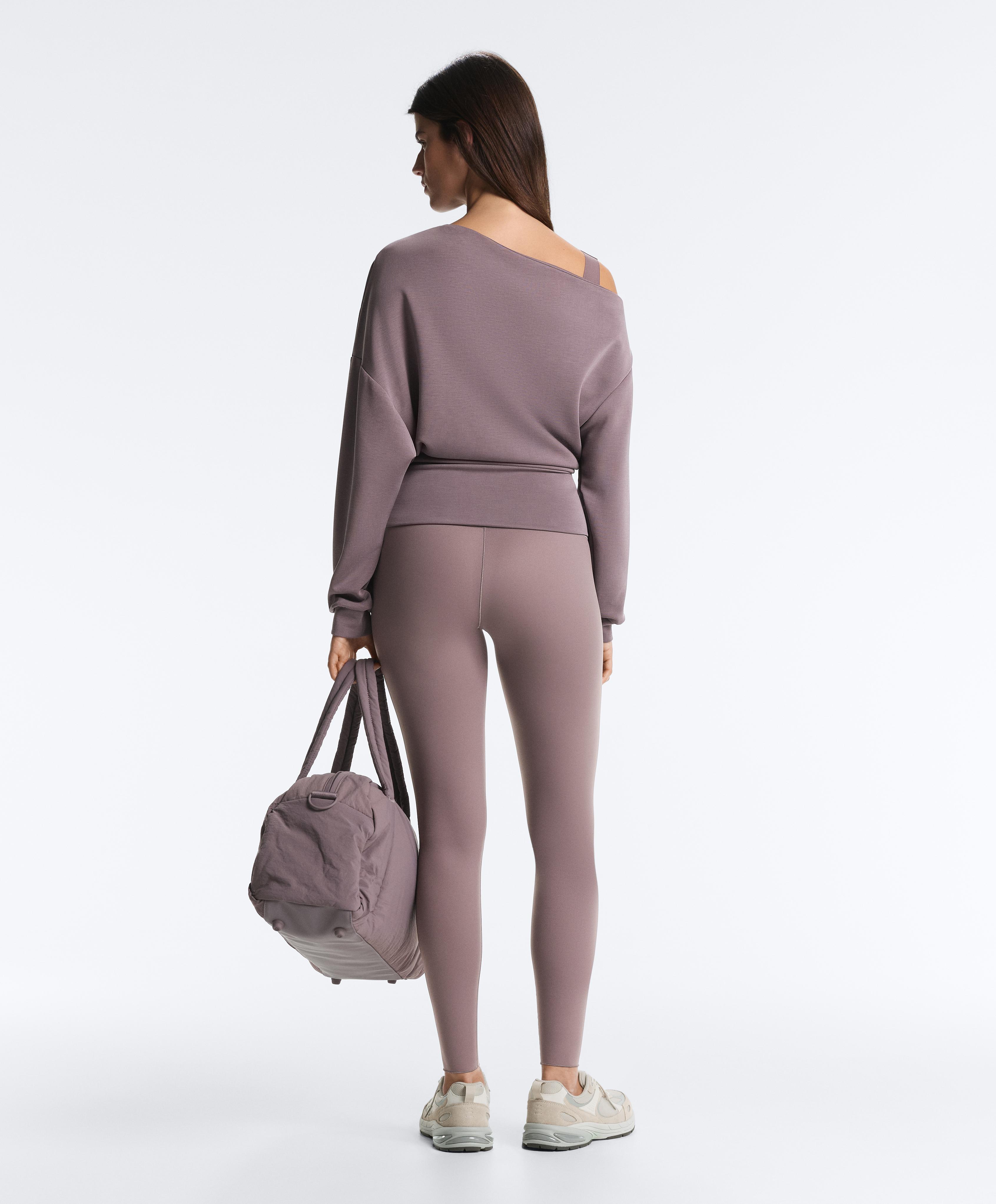 Asymmetric neck sweatshirt with adjustable waist and soft-touch modal — GREY-LILAC