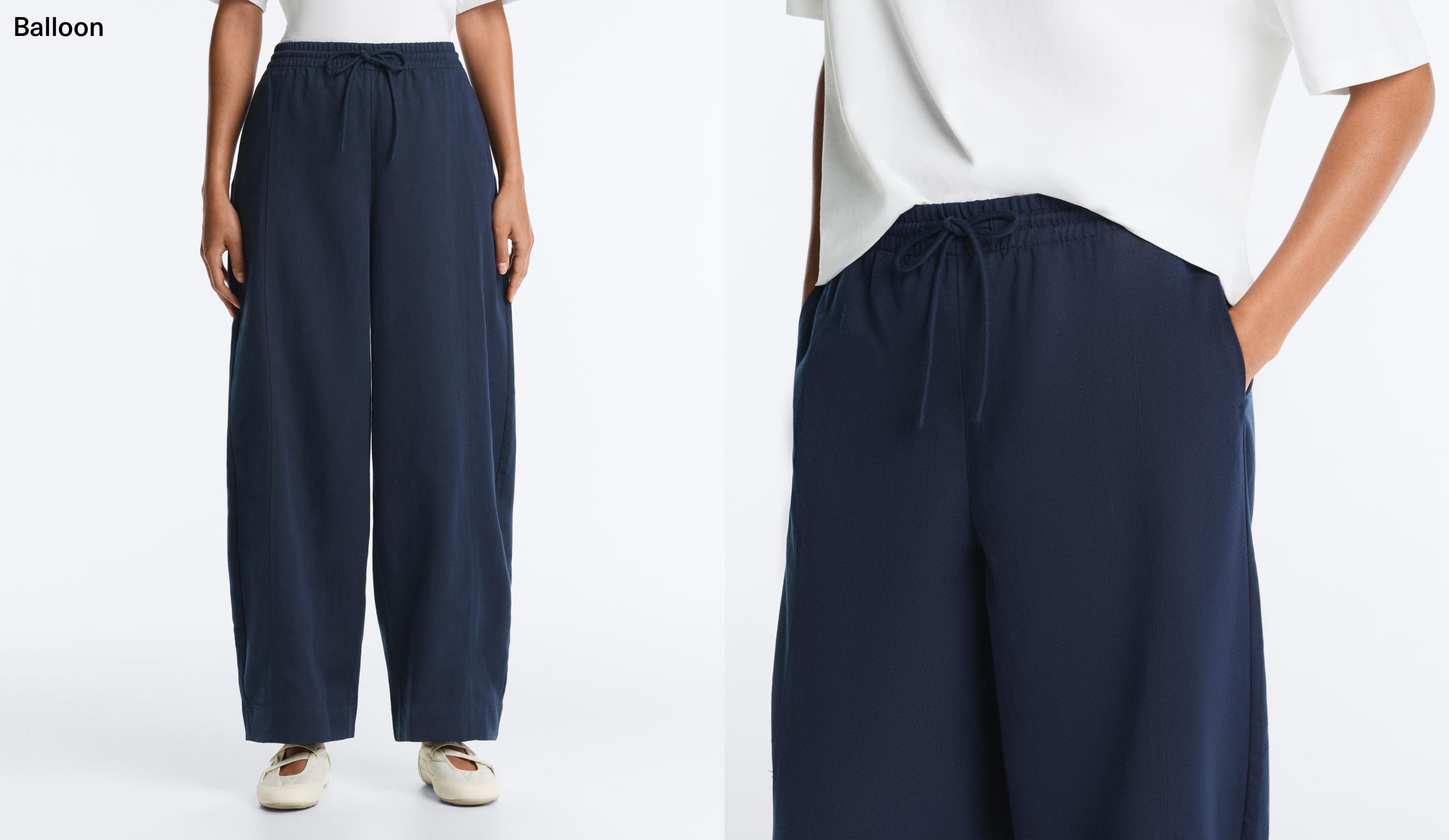 Cotton blend balloon trousers — NAVY BLUE