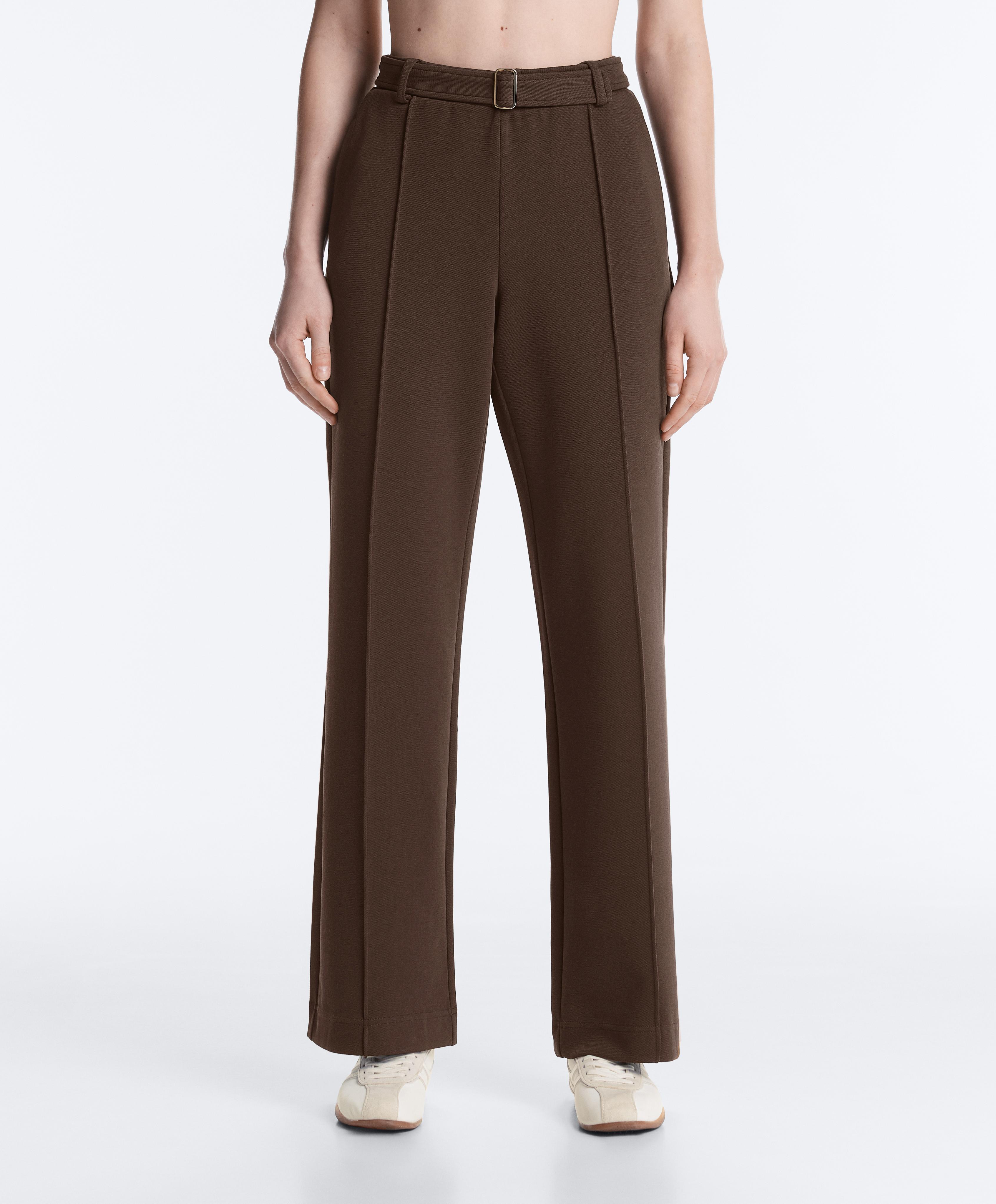 Low-rise slim pique trousers with cotton — DARK BROWN