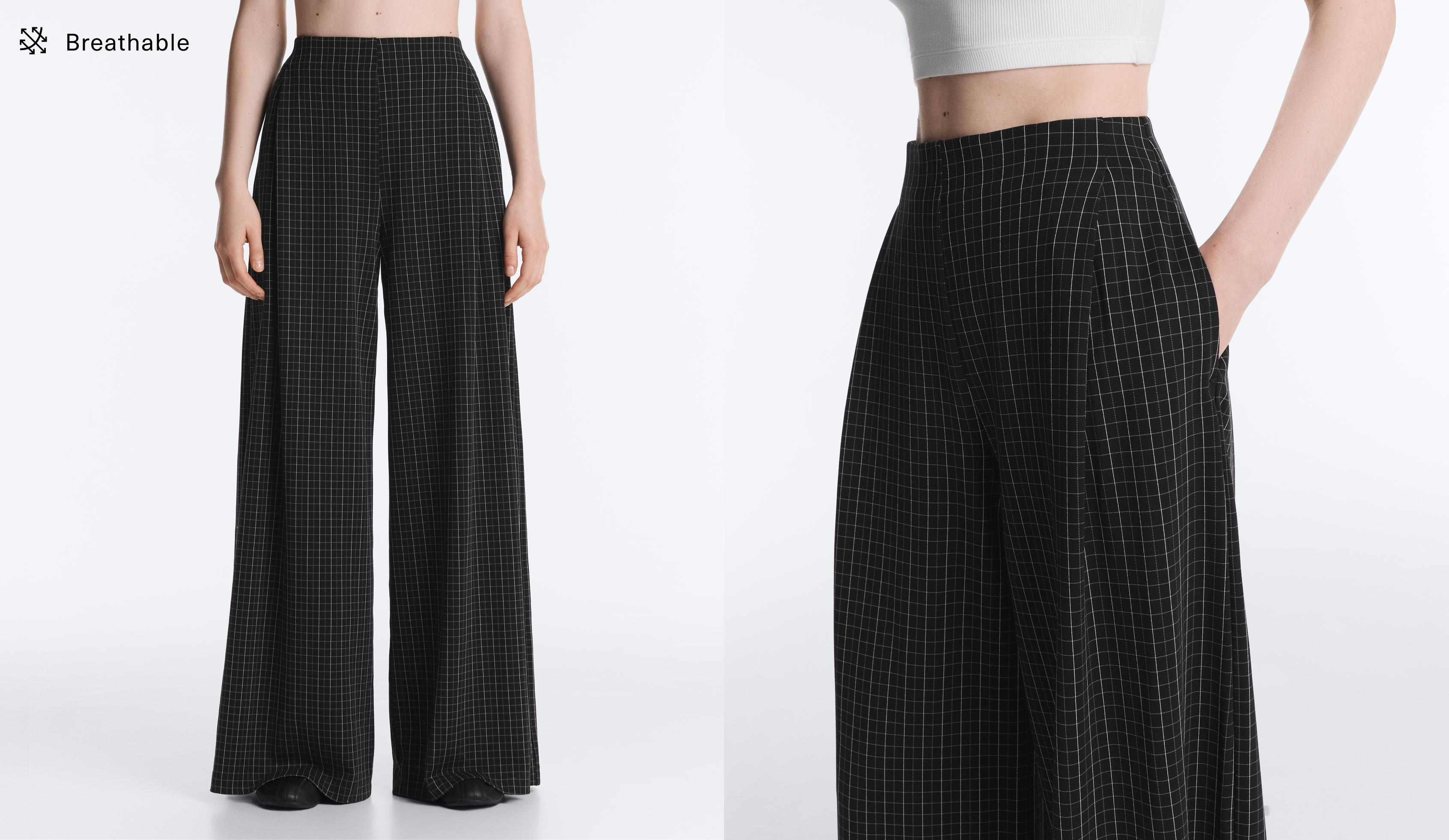 Wide-leg check trousers — BLACK