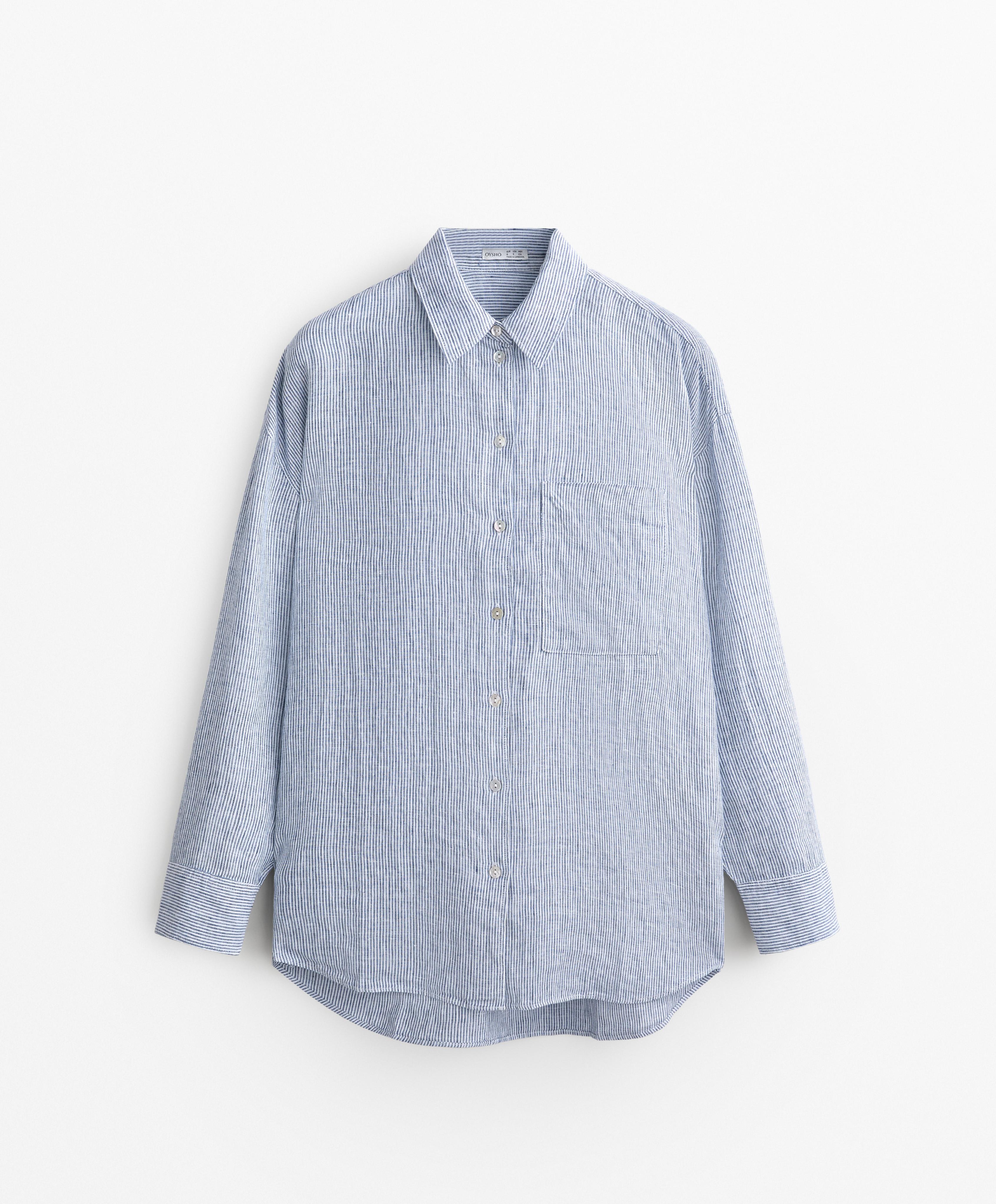 Camisa relaxed de rayas 100% lino OYSHO España - Main Image