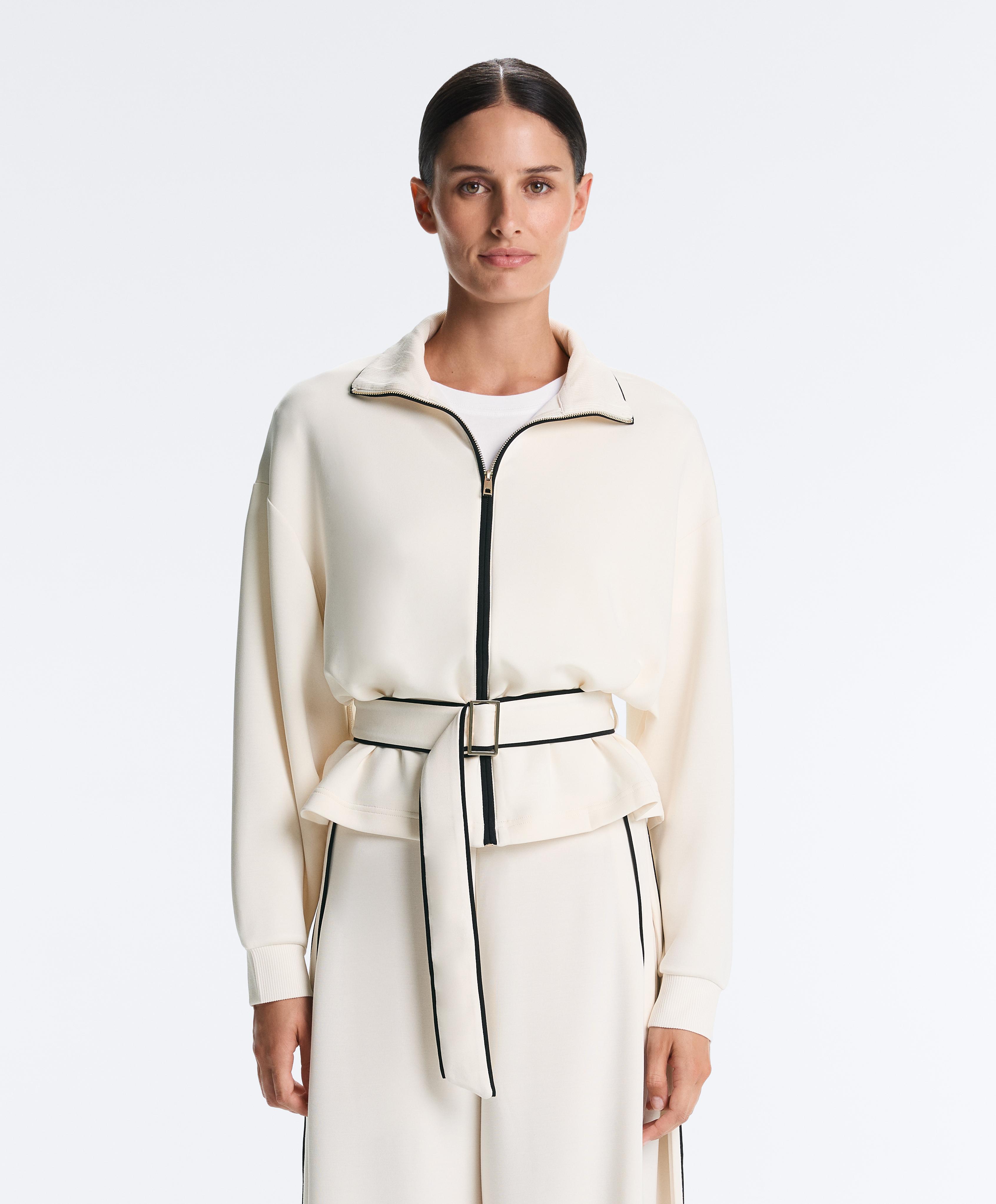 Piping jacket with soft-touch modal — PALE ECRU