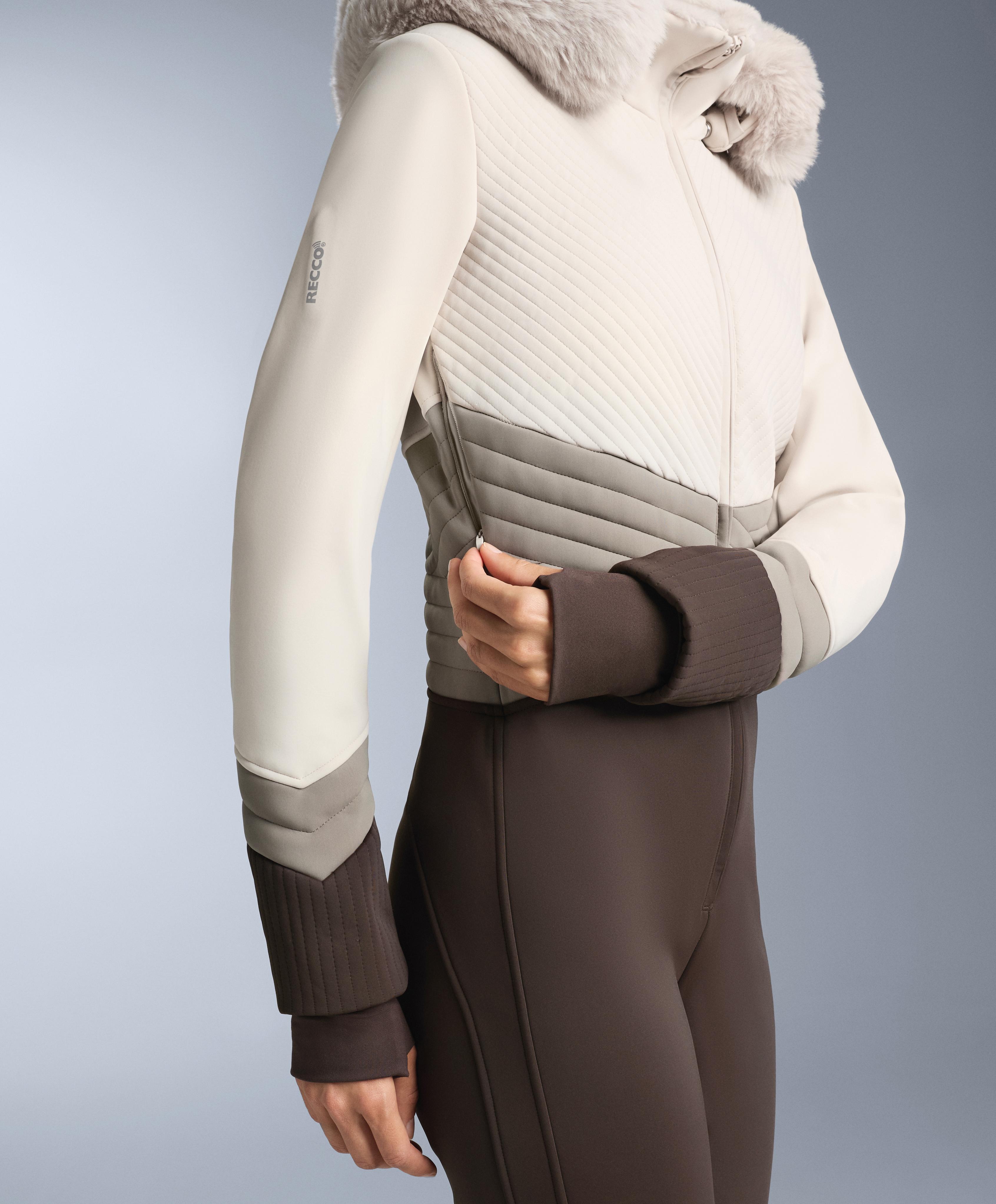 Water-resistant colour-block fitted stretch SKI jumpsuit — PALE MINK