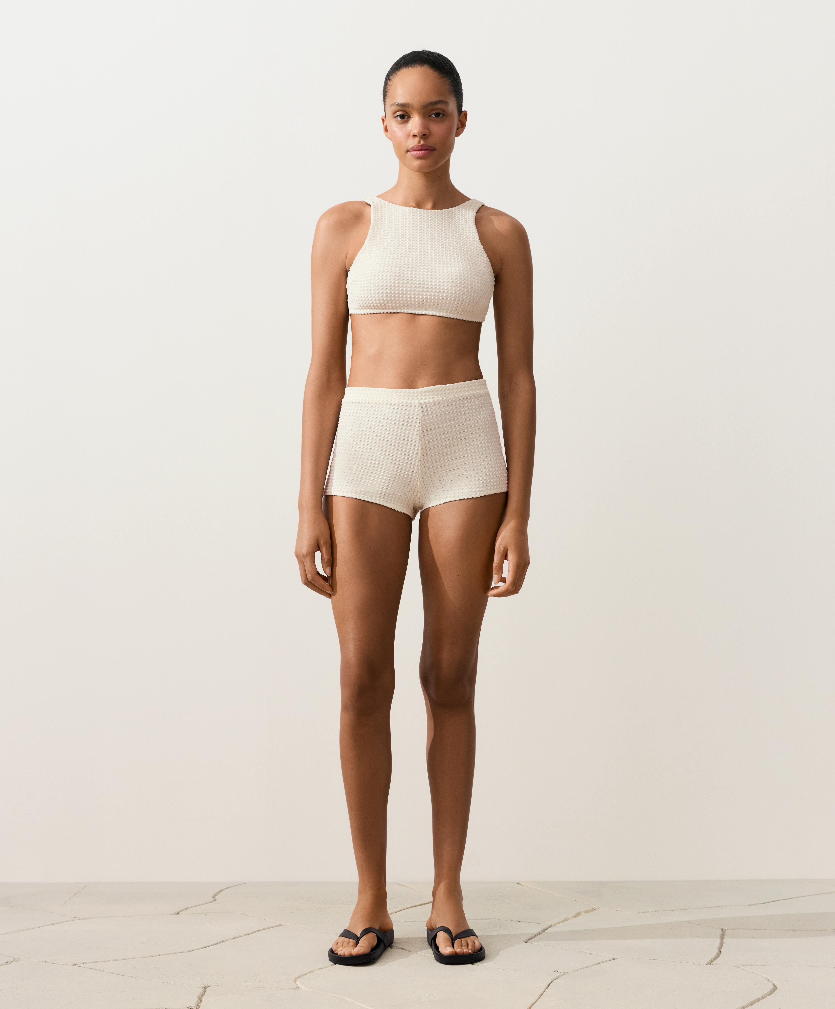 Bubble-texture crochet bikini top — ECRU