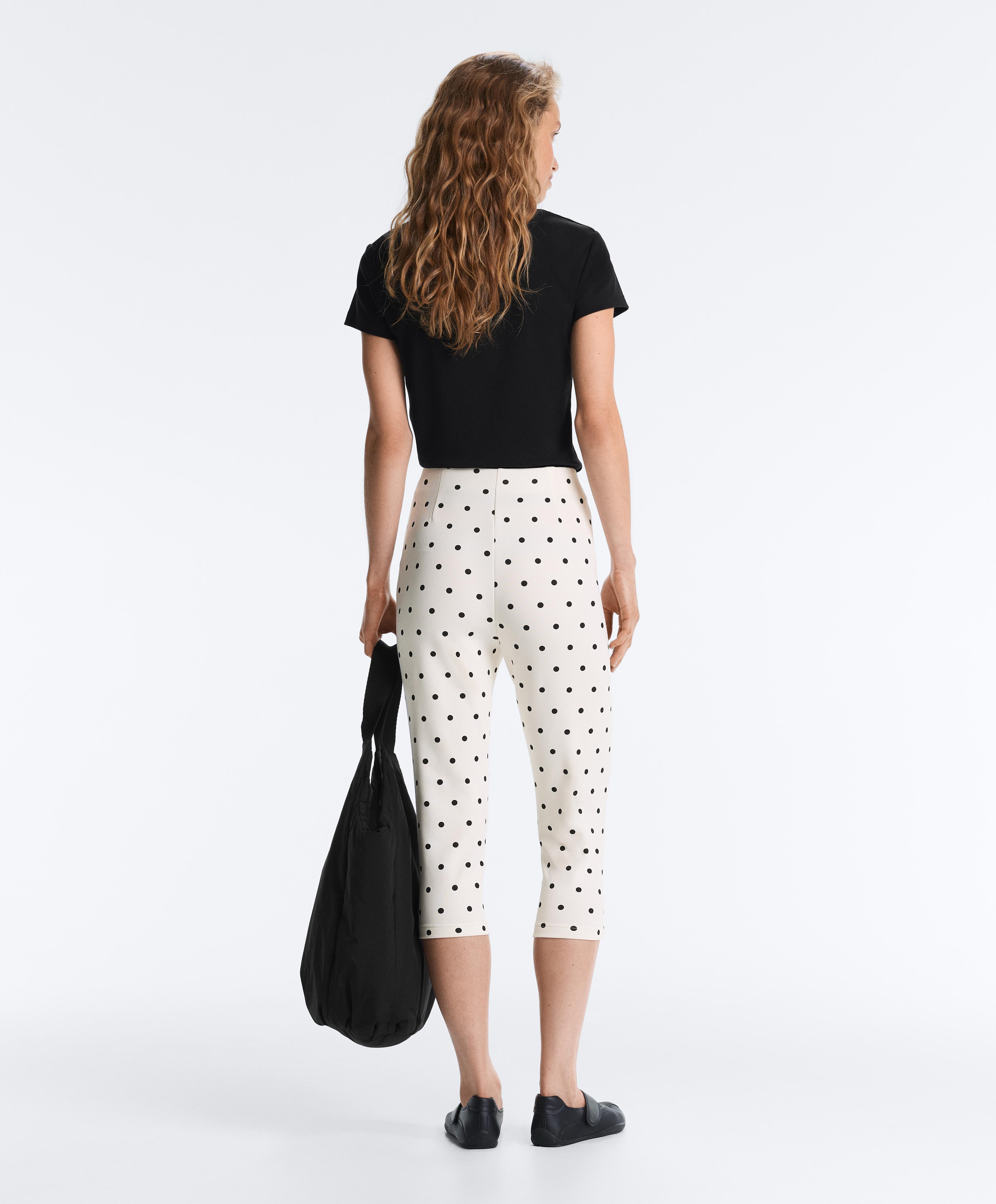 Polka dot piqué capri trousers with cotton — PALE ECRU