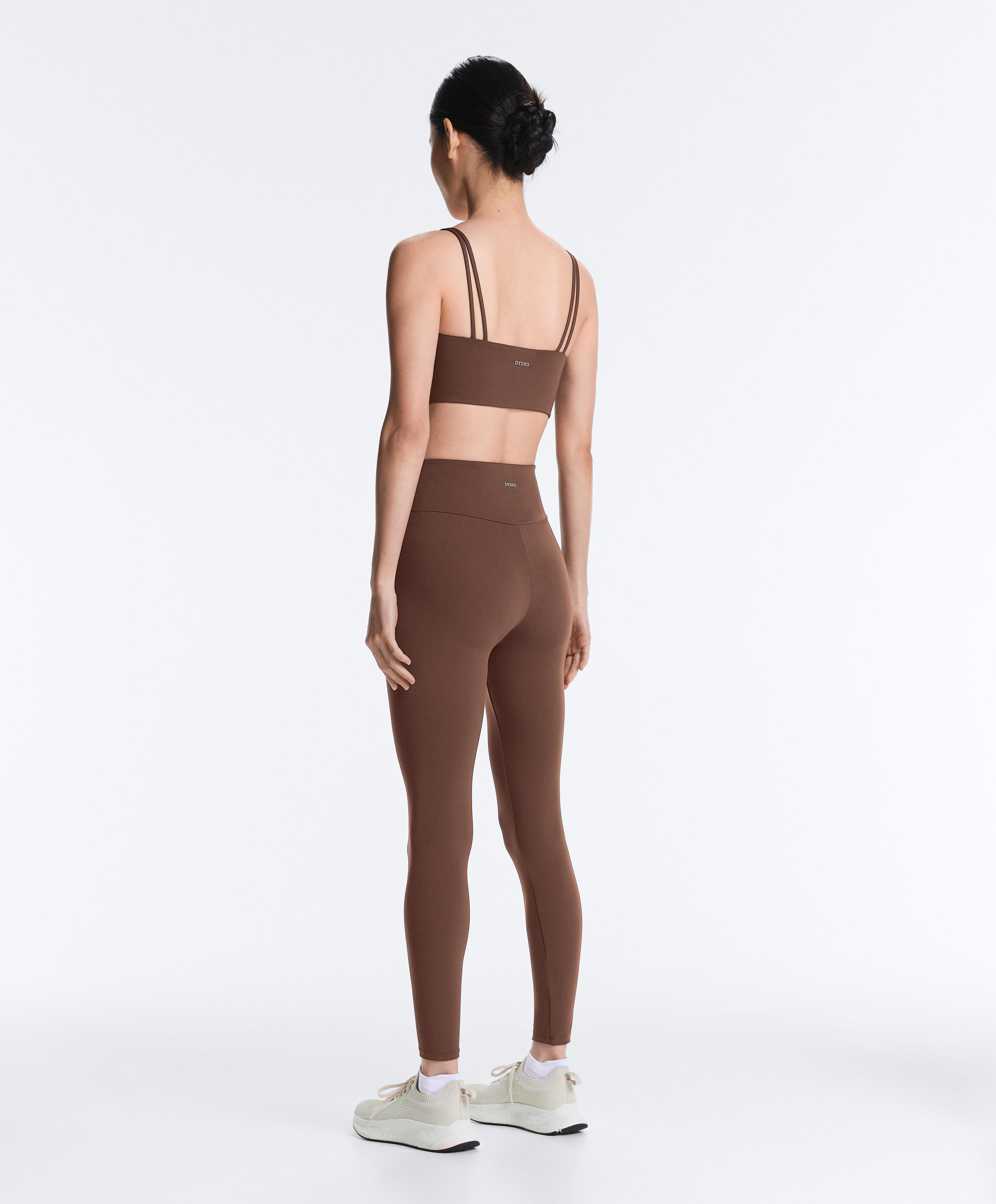 Pleated medium-support Comfortlux sports bra — MID-BROWN