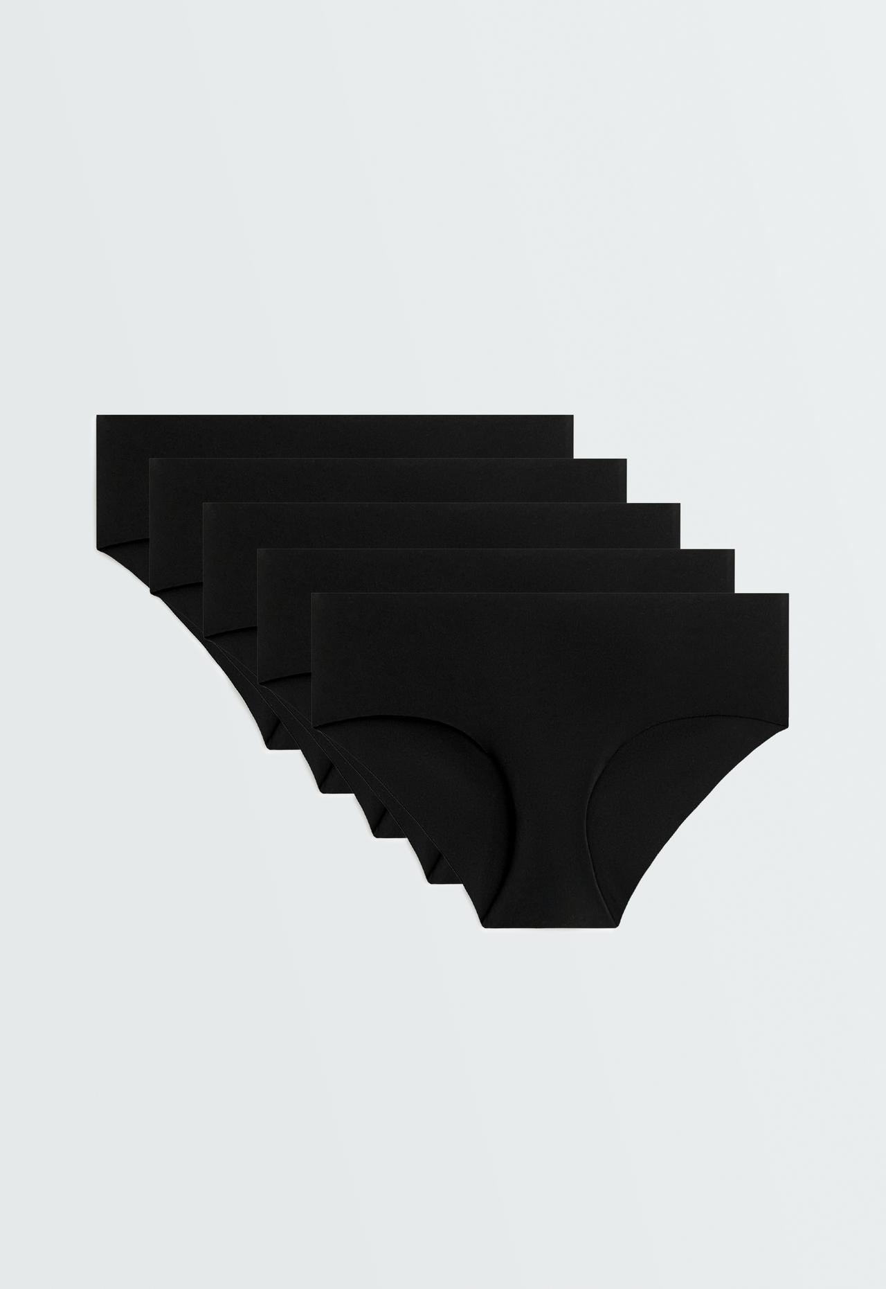 5 laser-cut invisible polyamide blend hipster briefs — BLACK