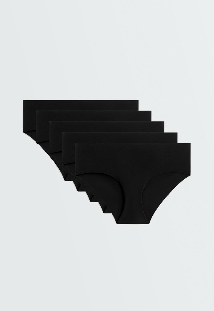 5 laser-cut invisible polyamide blend hipster briefs — BLACK