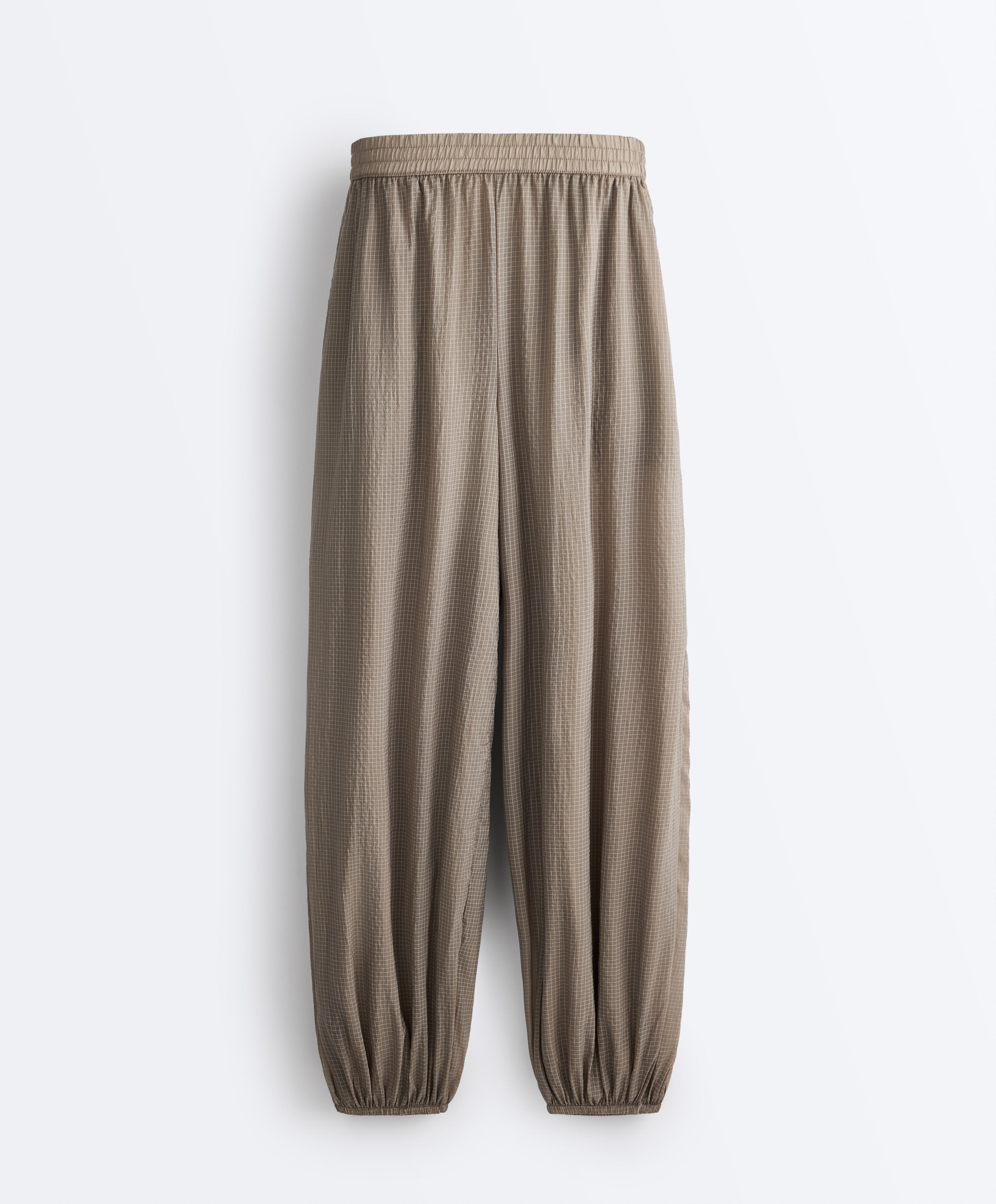 Checked technical bloomer trousers — MINK GREY