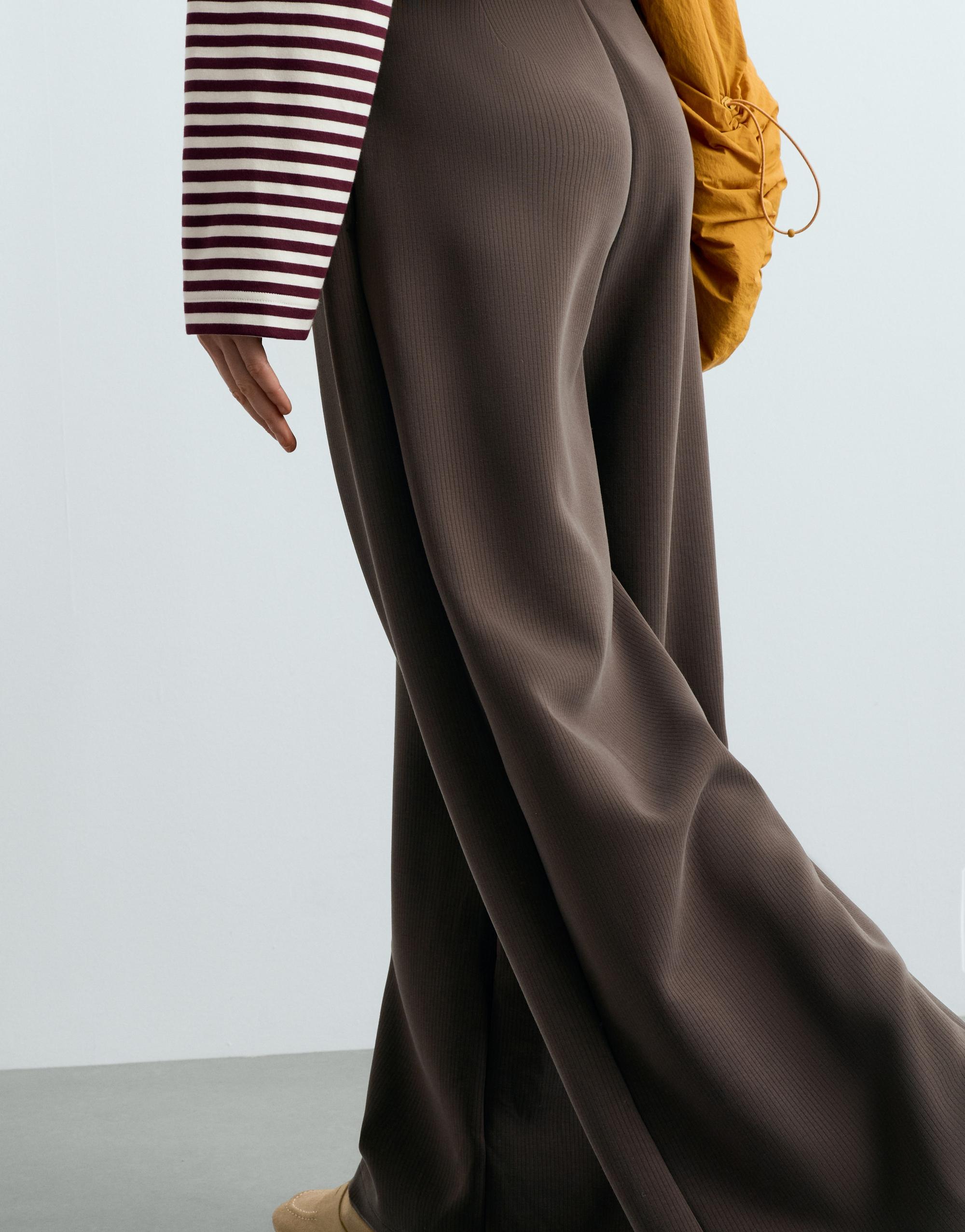 Wide striped trousers with modal — BROWN
