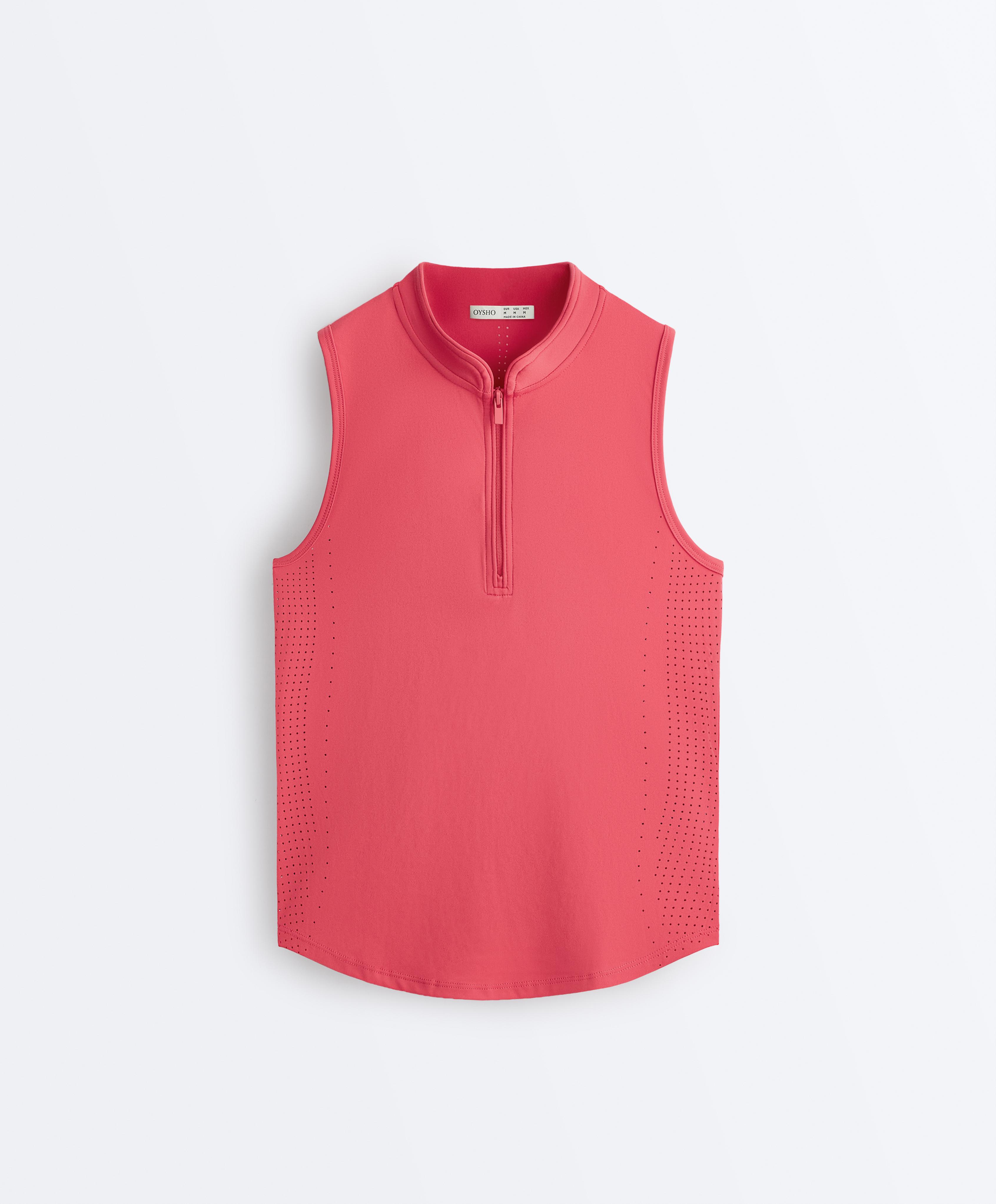 Technical sleeveless T-shirt with half zip — WASHED RED