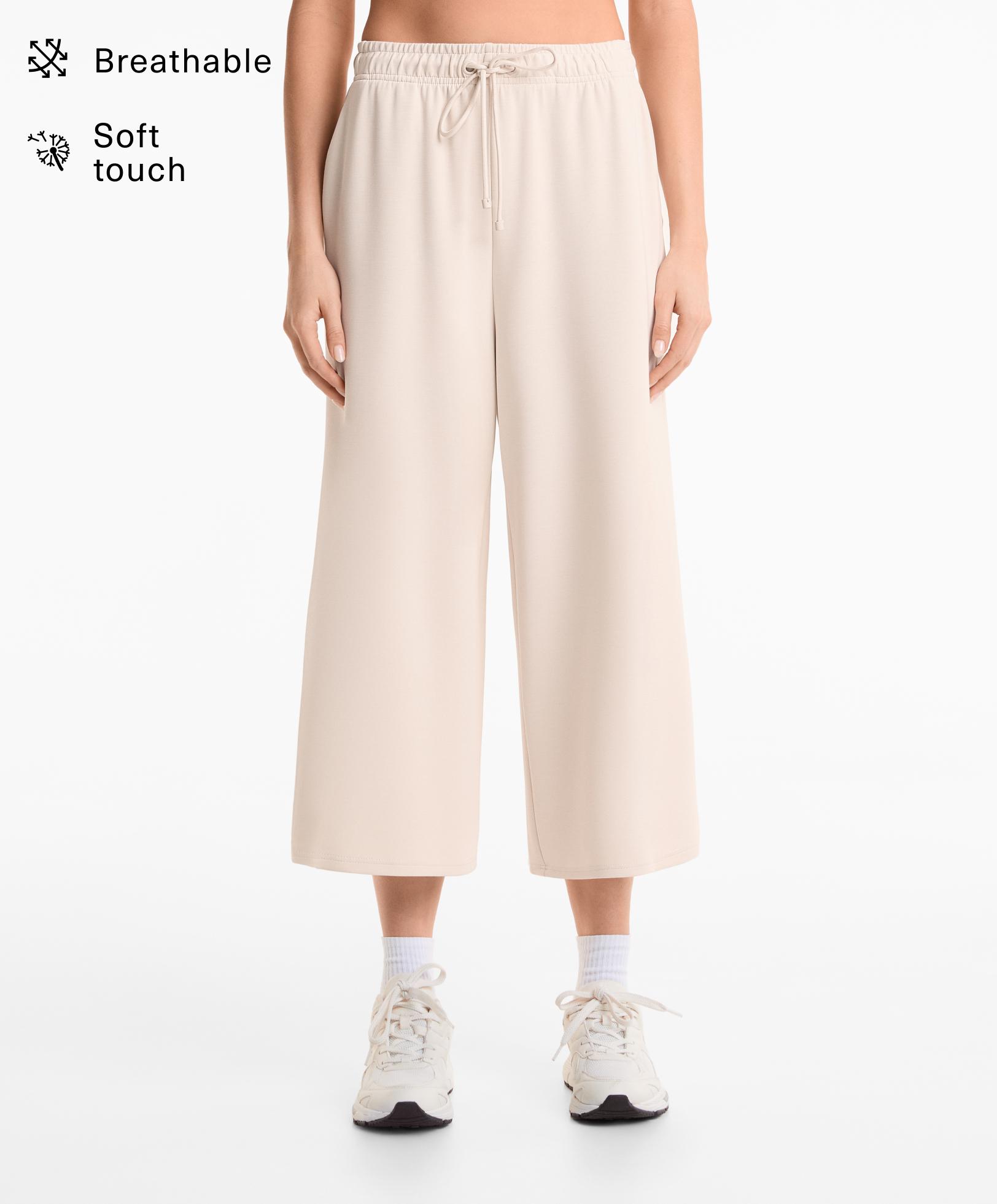 Soft-touch wide-leg crop trousers with modal