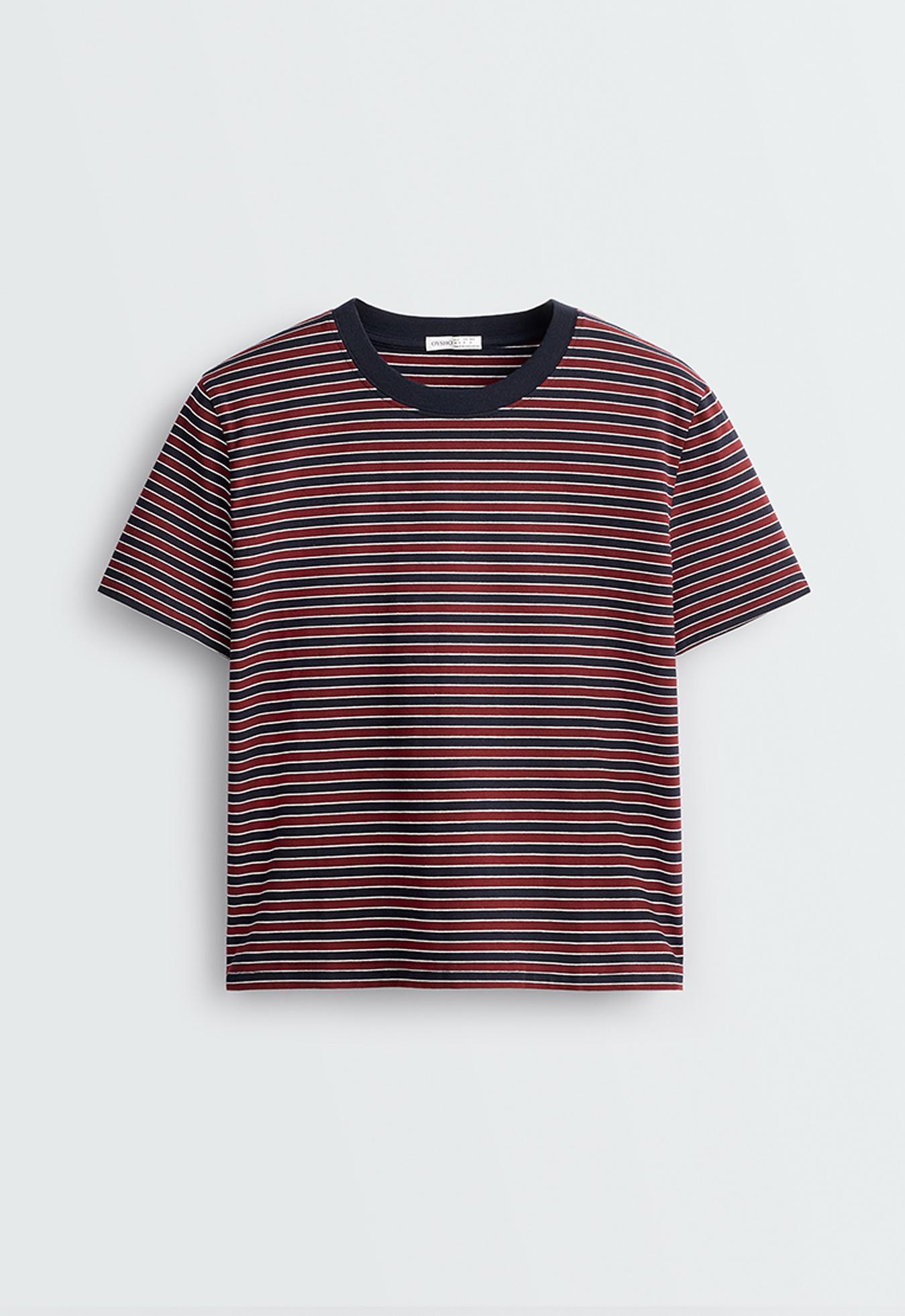 Striped regular-fit short-sleeved T-shirt — NAVY BLUE