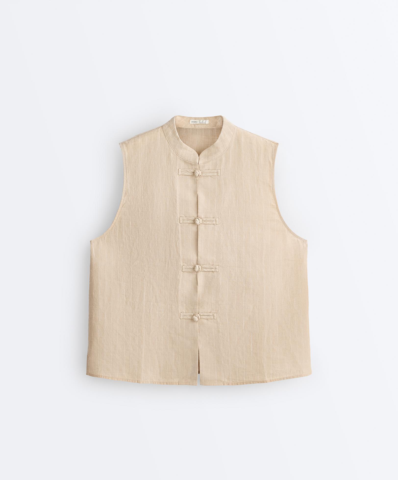 100% linen sleeveless stand-up collar shirt — SANDY