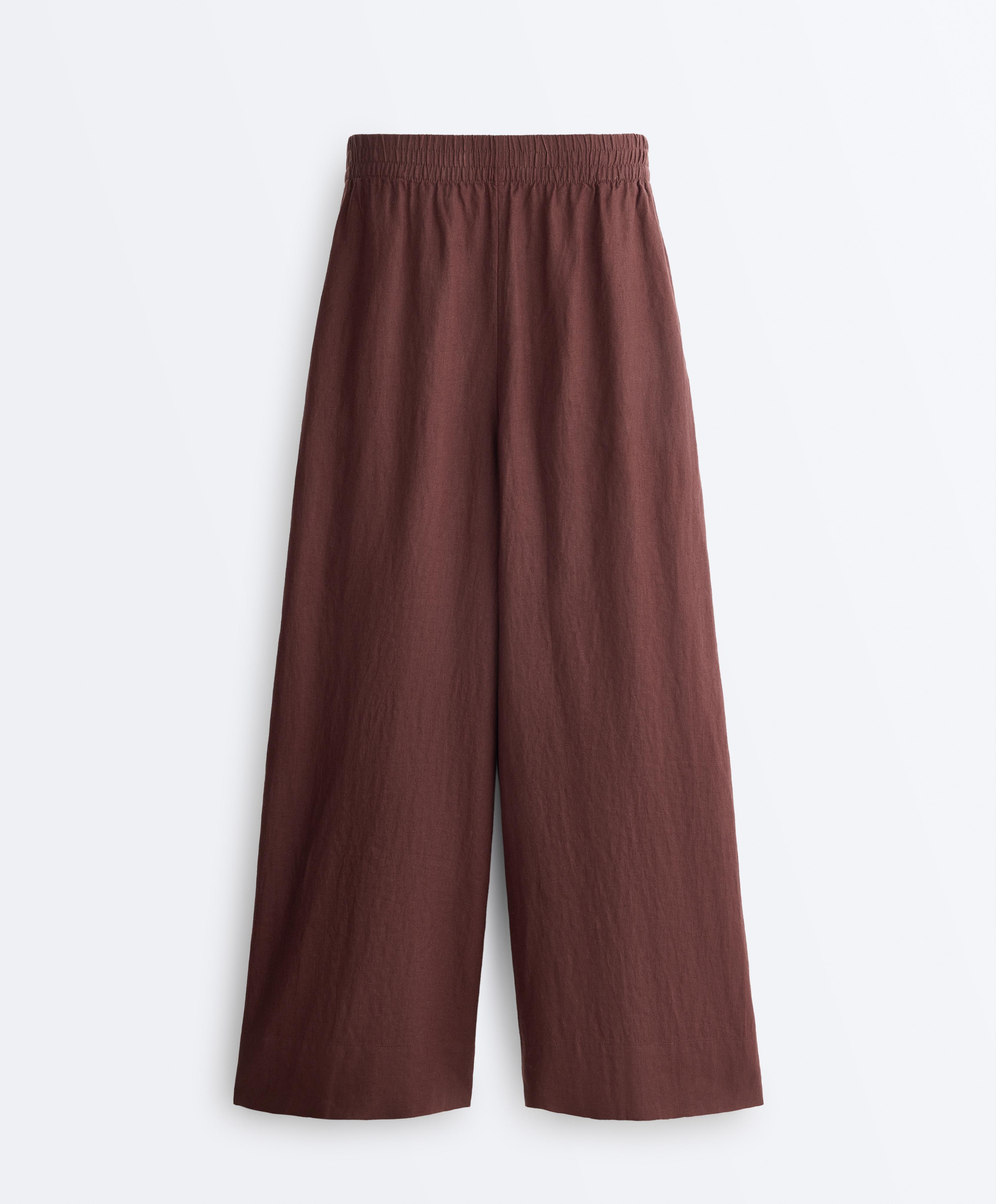 100% linen super wide-leg cropped trousers 100% linen super wide-leg cropped trousers