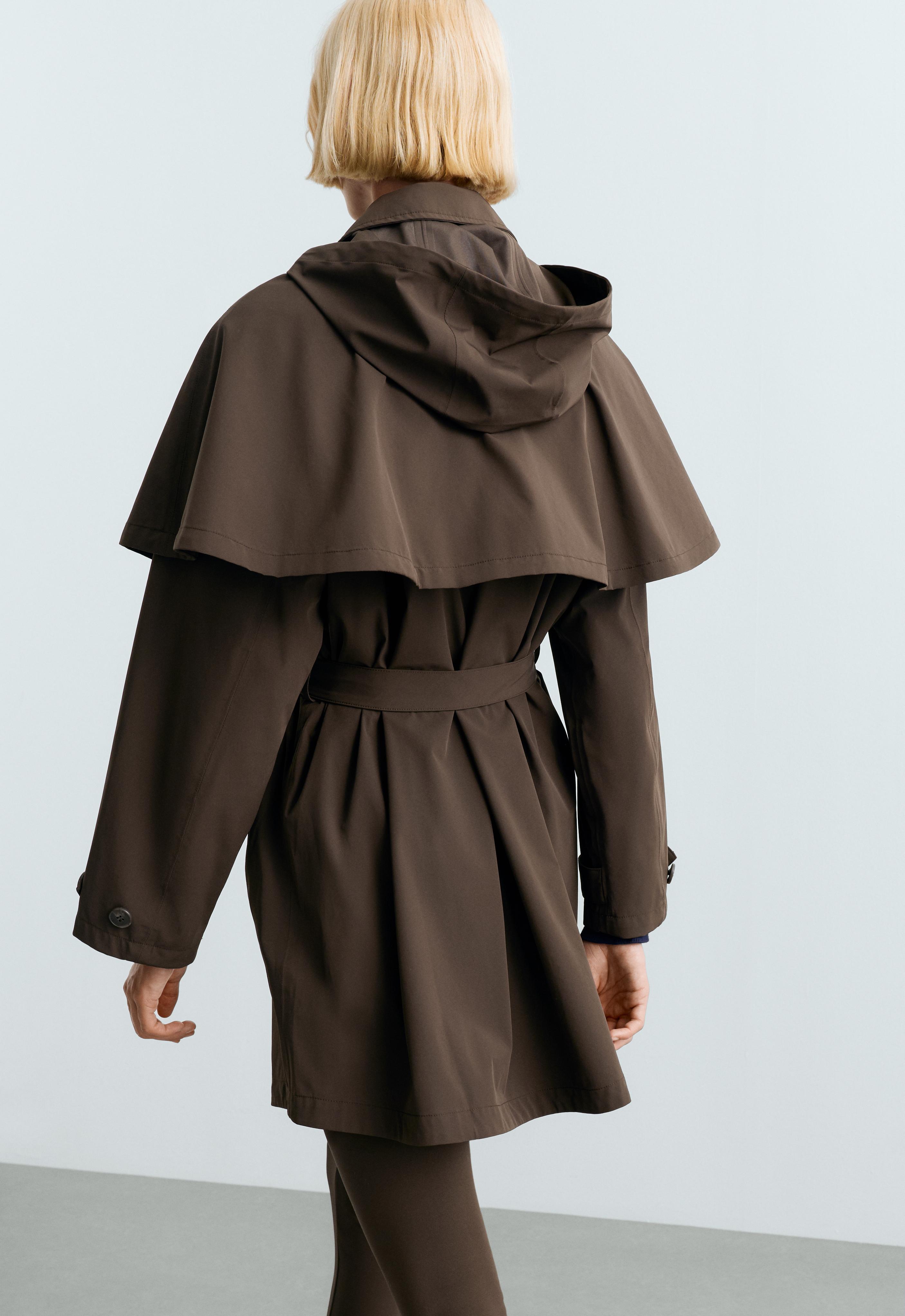 Extra lightweight 10k waterproof long cape jacket — BROWN