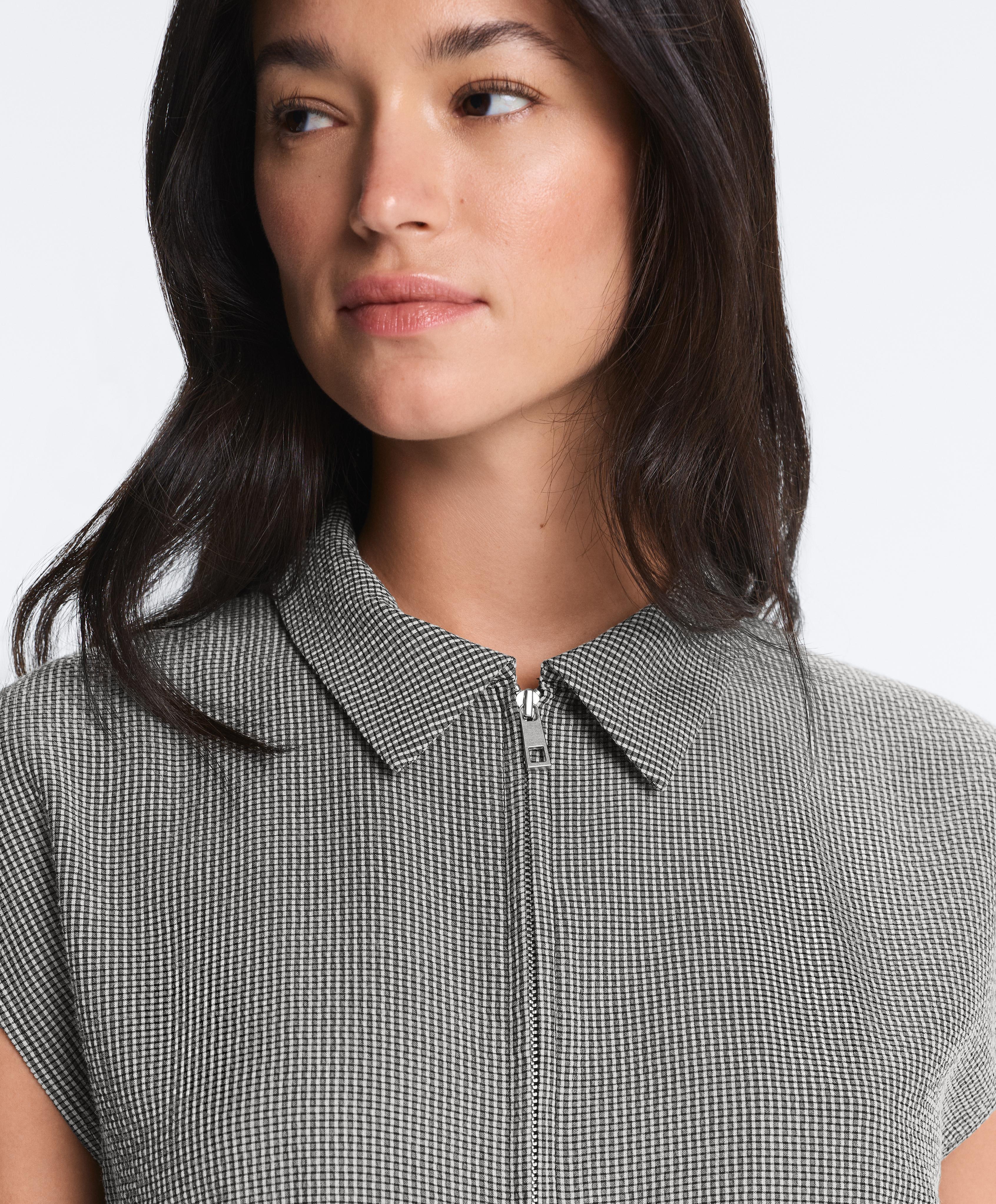 Long gingham jumpsuit with lapel collar and lyocell blend — DUSTY BLACK